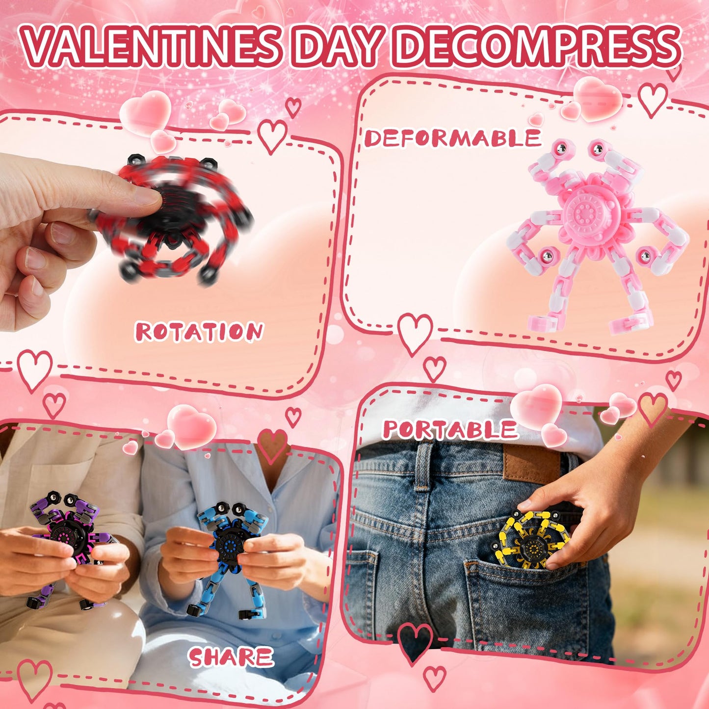 FGYLYOX 24-Pack Valentines Day Cards with Transformable Robot Fidget Spinners