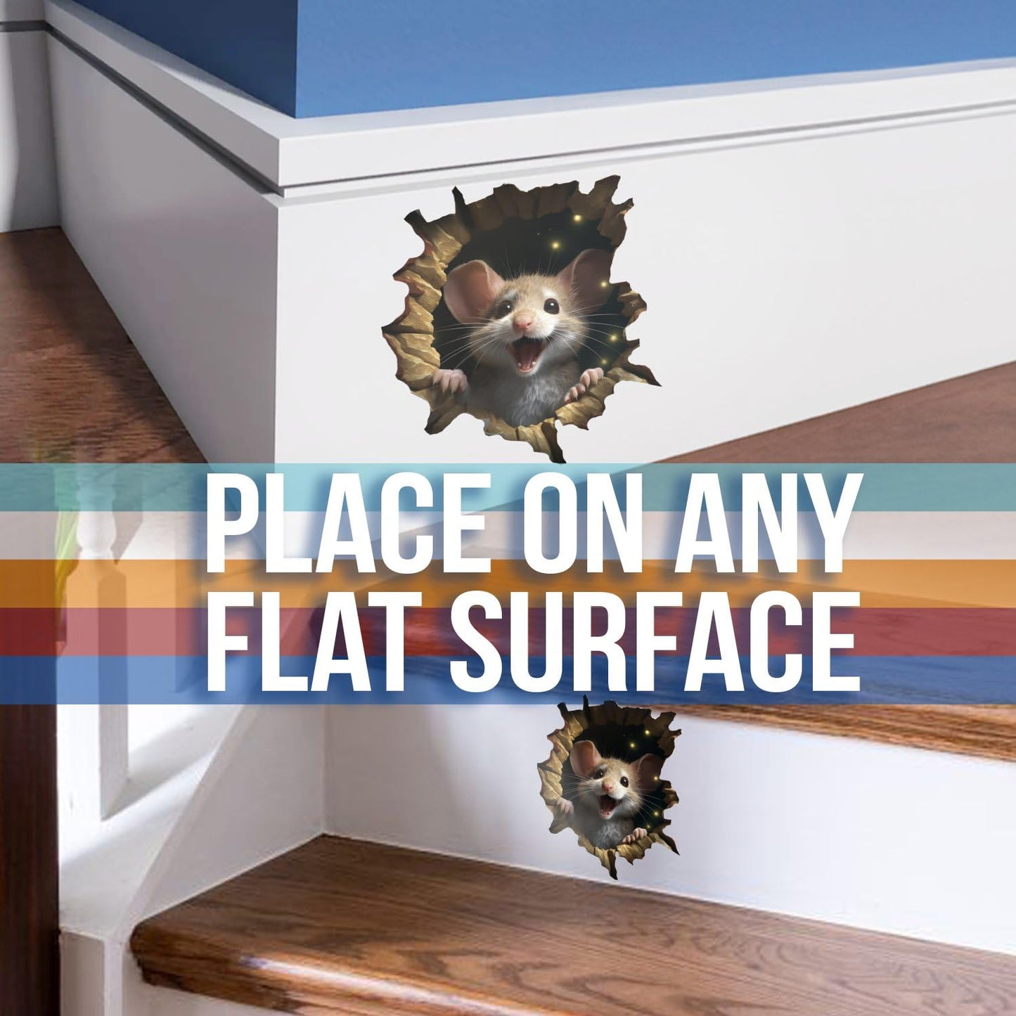 FHJ Mouse Hole in Wall Sticker – 3D Prank Peel & Stick, 2-Pack, 5-Inch Wide, Made in USA