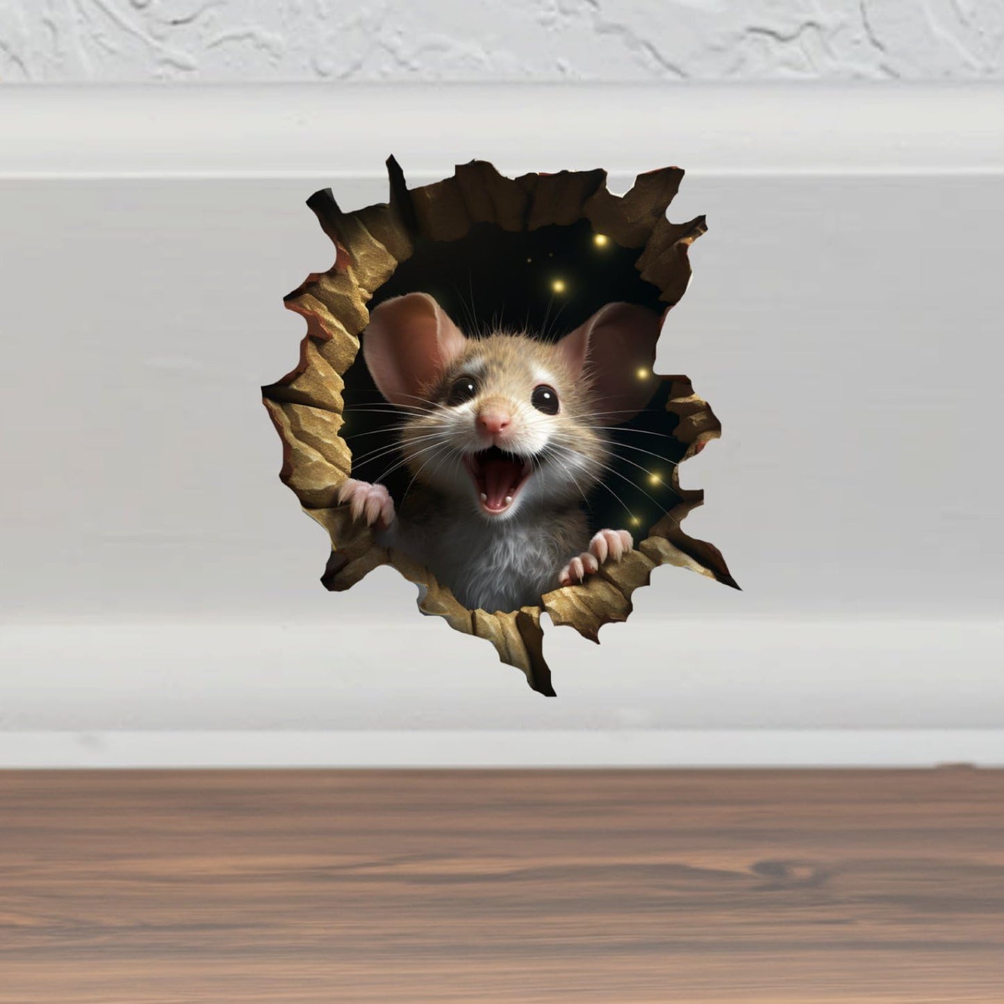 FHJ Mouse Hole in Wall Sticker – 3D Prank Peel & Stick, 2-Pack, 5-Inch Wide, Made in USA