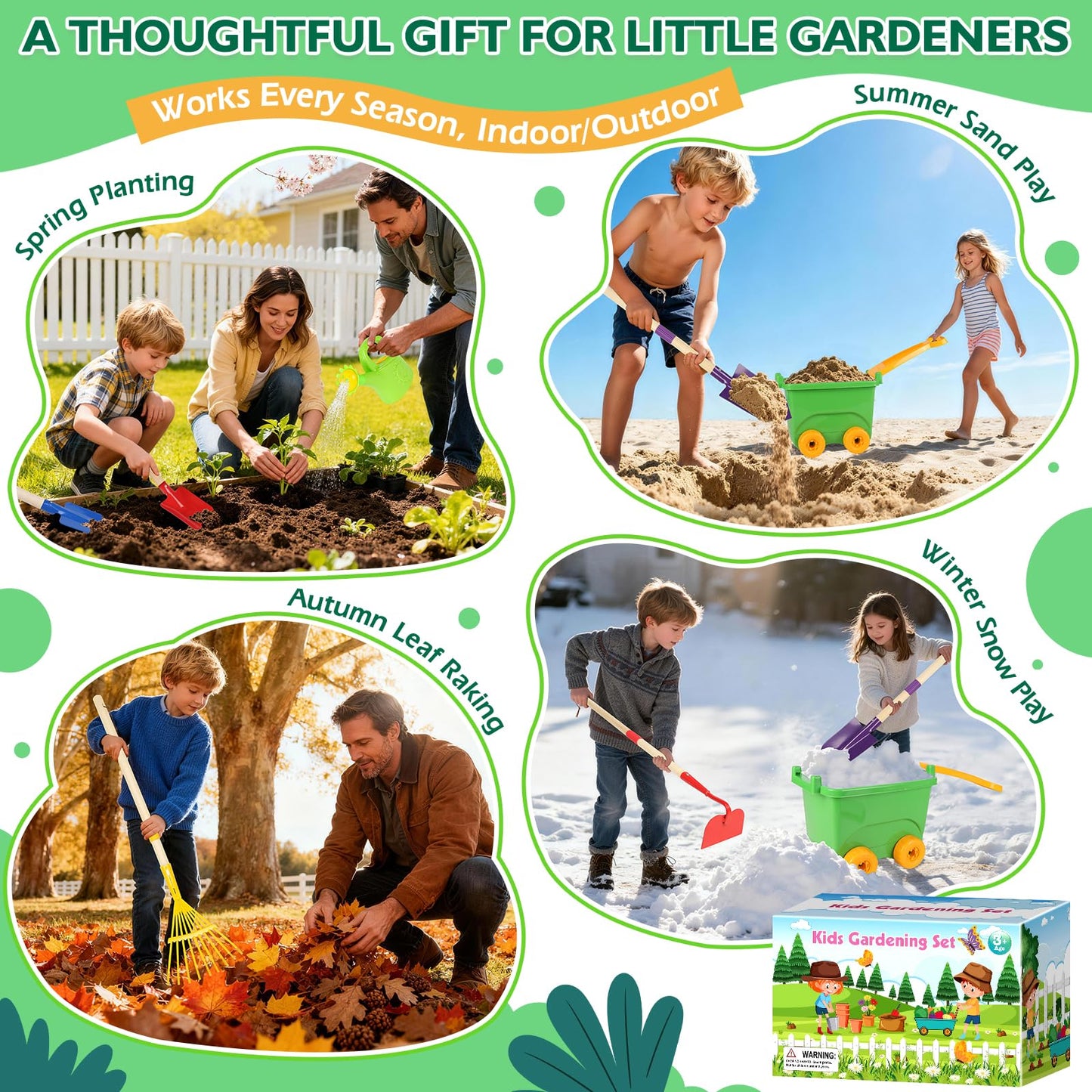 FHOZGECY Kids Gardening Set with Wheelbarrow & Tools | Outdoor Learning Toy (Ages 3-8)