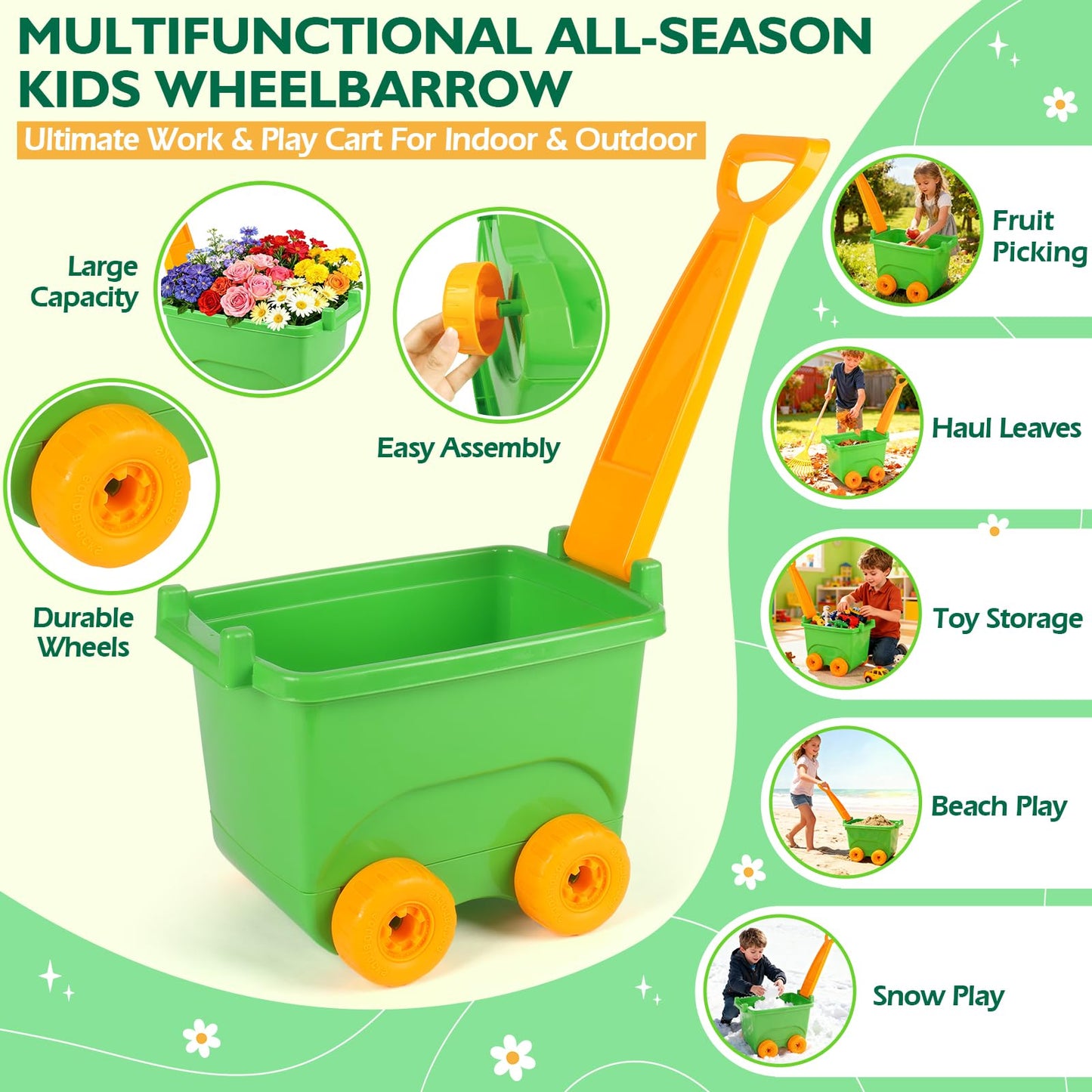 FHOZGECY Kids Gardening Set with Wheelbarrow & Tools | Outdoor Learning Toy (Ages 3-8)