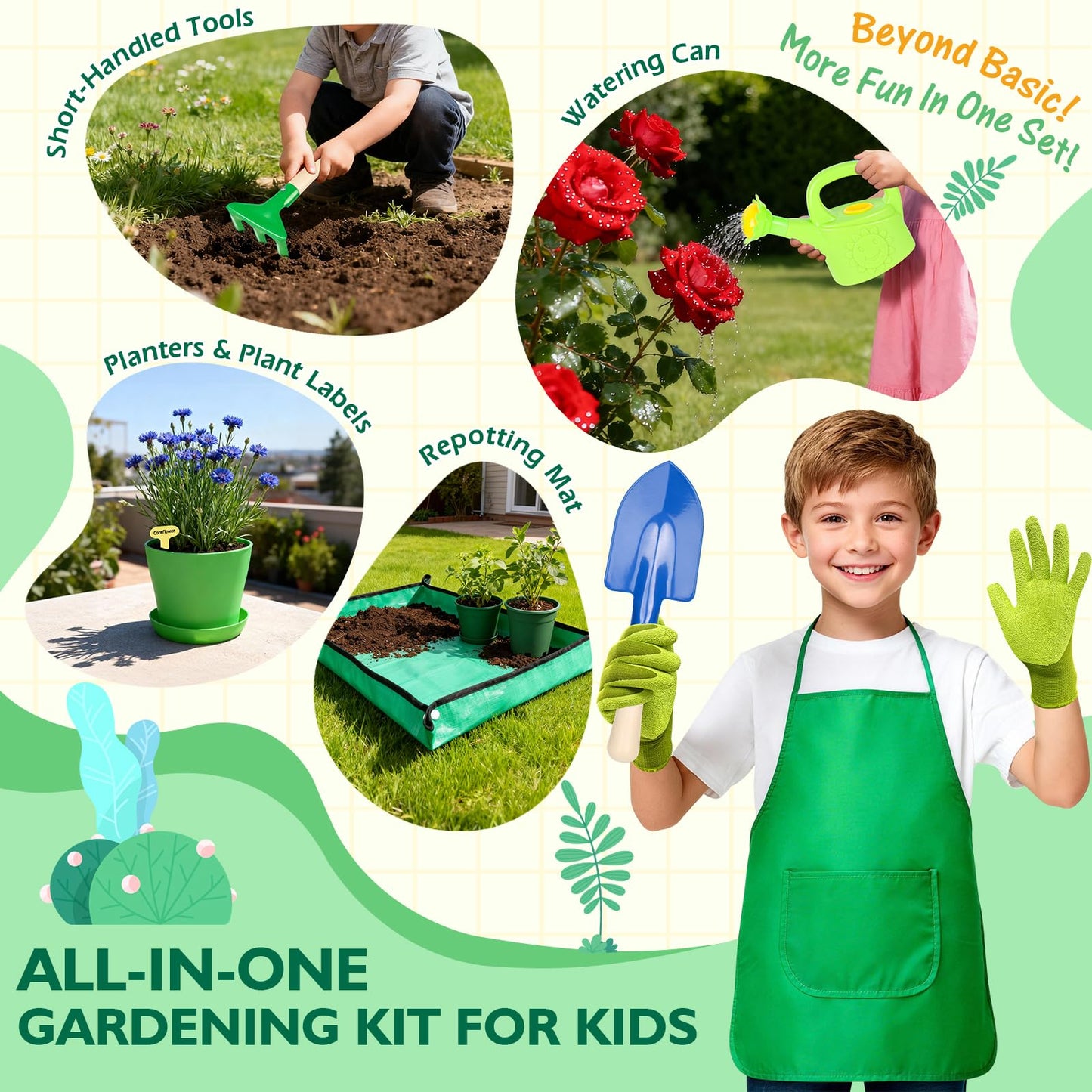FHOZGECY Kids Gardening Set with Wheelbarrow & Tools | Outdoor Learning Toy (Ages 3-8)