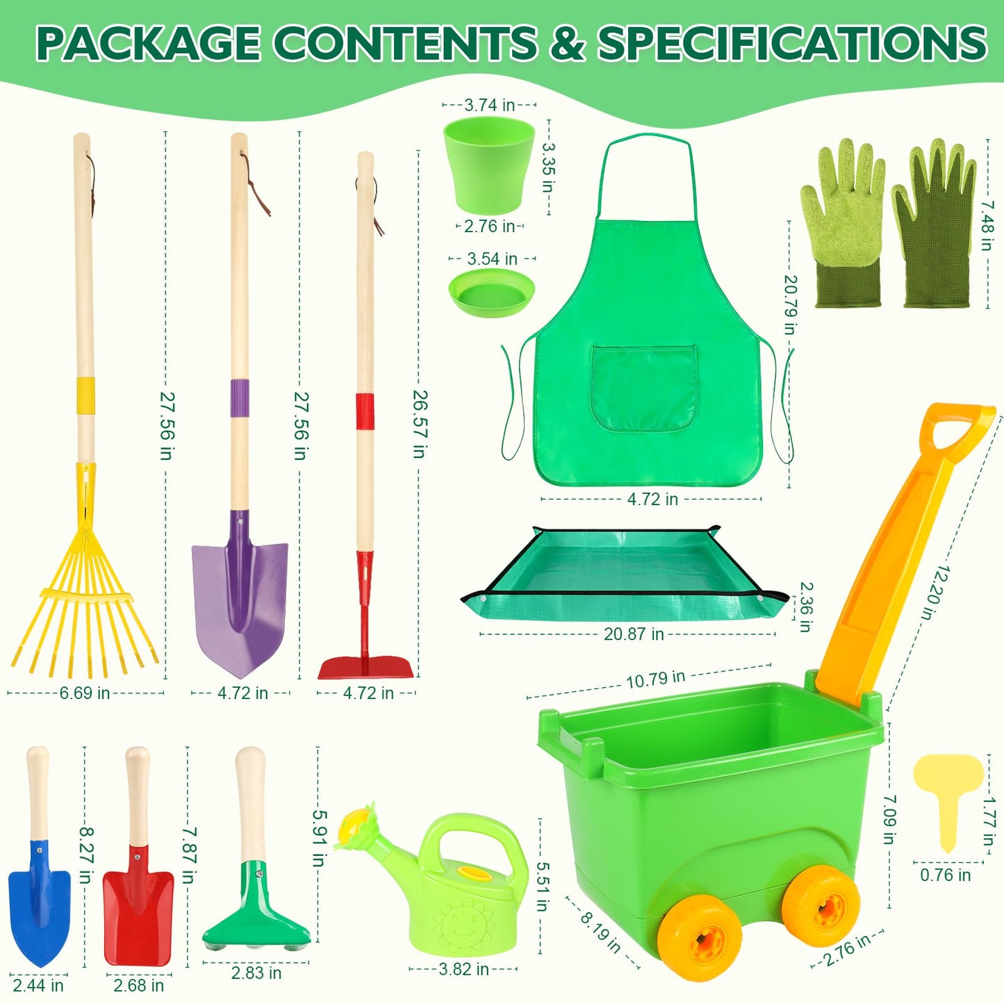 FHOZGECY Kids Gardening Set with Wheelbarrow & Tools | Outdoor Learning Toy (Ages 3-8)