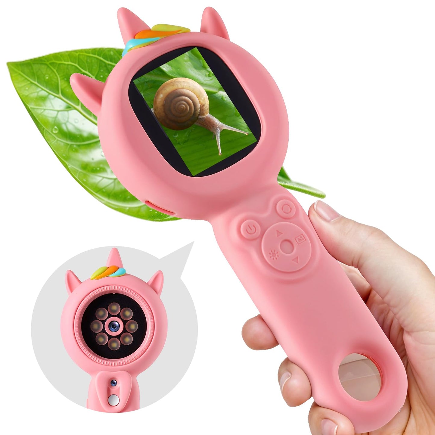 FHskFH Kids Microscope Pink – 500x Magnification, 16x Zoom, HD Cam