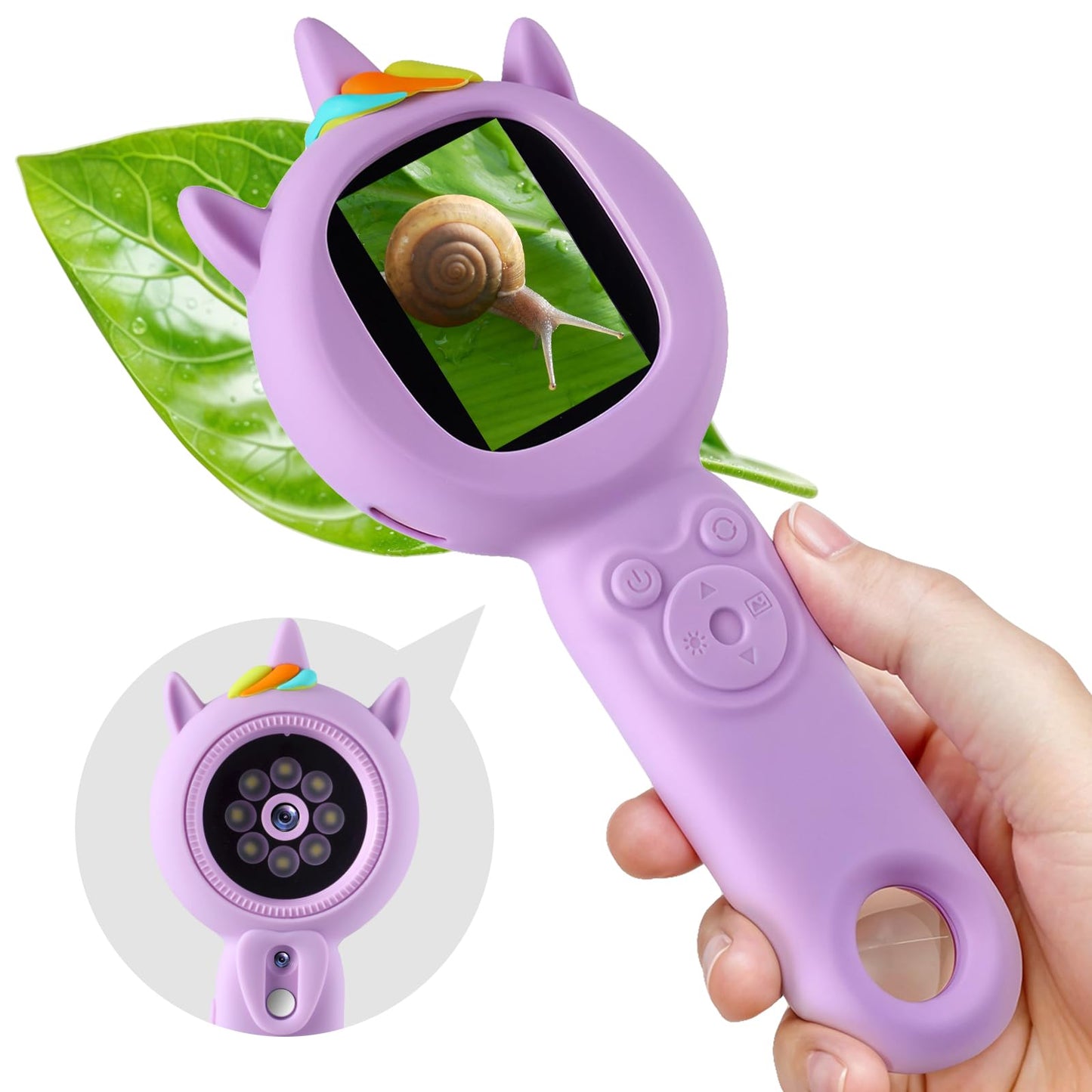 FHskFH Kids Microscope – 500x Magnification, 2" IPS Screen, 16x Zoom | Portable Handheld Science Toy (Purple)