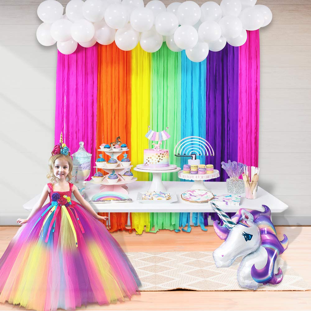 FHzytg Rainbow Party Backdrop with Balloon Garland - Colorful Photo Booth Kit