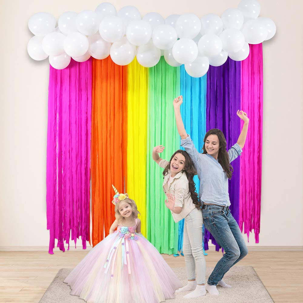 FHzytg Rainbow Party Backdrop with Balloon Garland - Colorful Photo Booth Kit