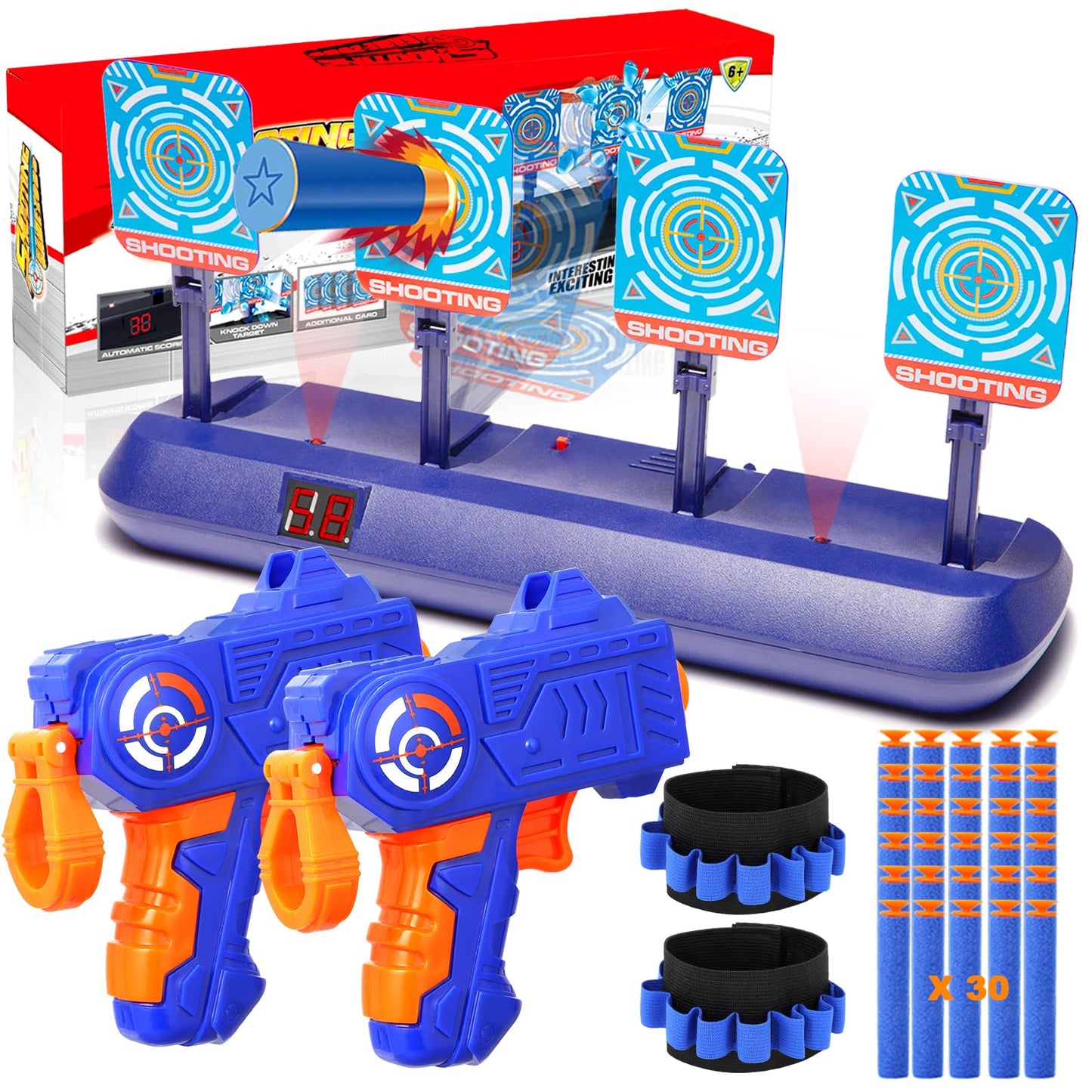 Fibevon Nerf Targets – 4-Target Auto-Reset Digital Scoring Target for Nerf Practice