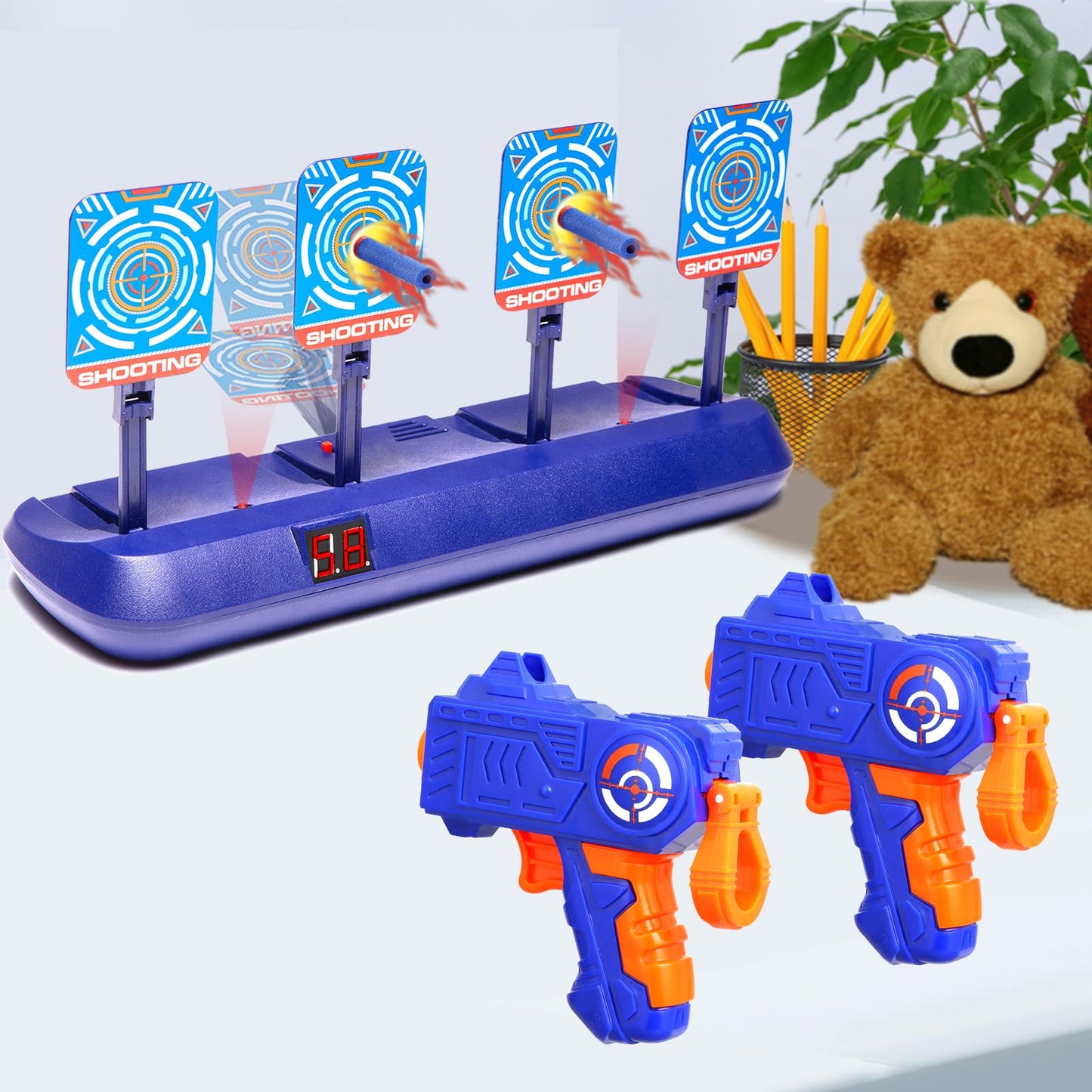 Fibevon Nerf Targets – 4-Target Auto-Reset Digital Scoring Target for Nerf Practice
