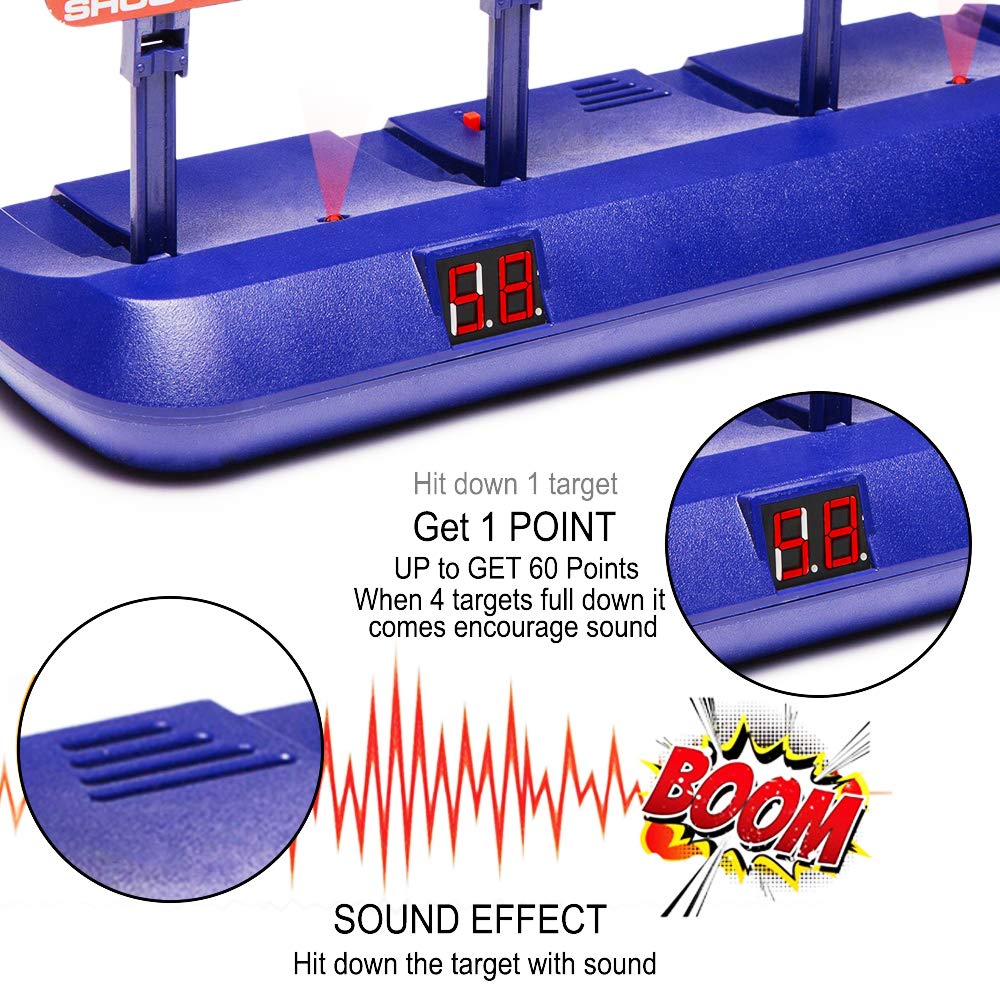 Fibevon Nerf Targets – 4-Target Auto-Reset Digital Scoring Target for Nerf Practice