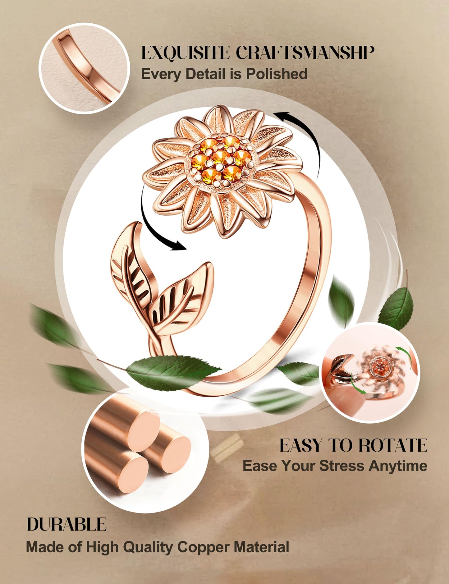 FIBO STEEL 9-Pc Fidget Rings for Anxiety — Adjustable Spinner Rings