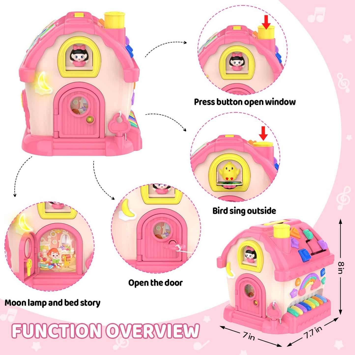 Fidecexv 12-in-1 Montessori Musical House Toddler Toy for 1–2 Years (Pink)