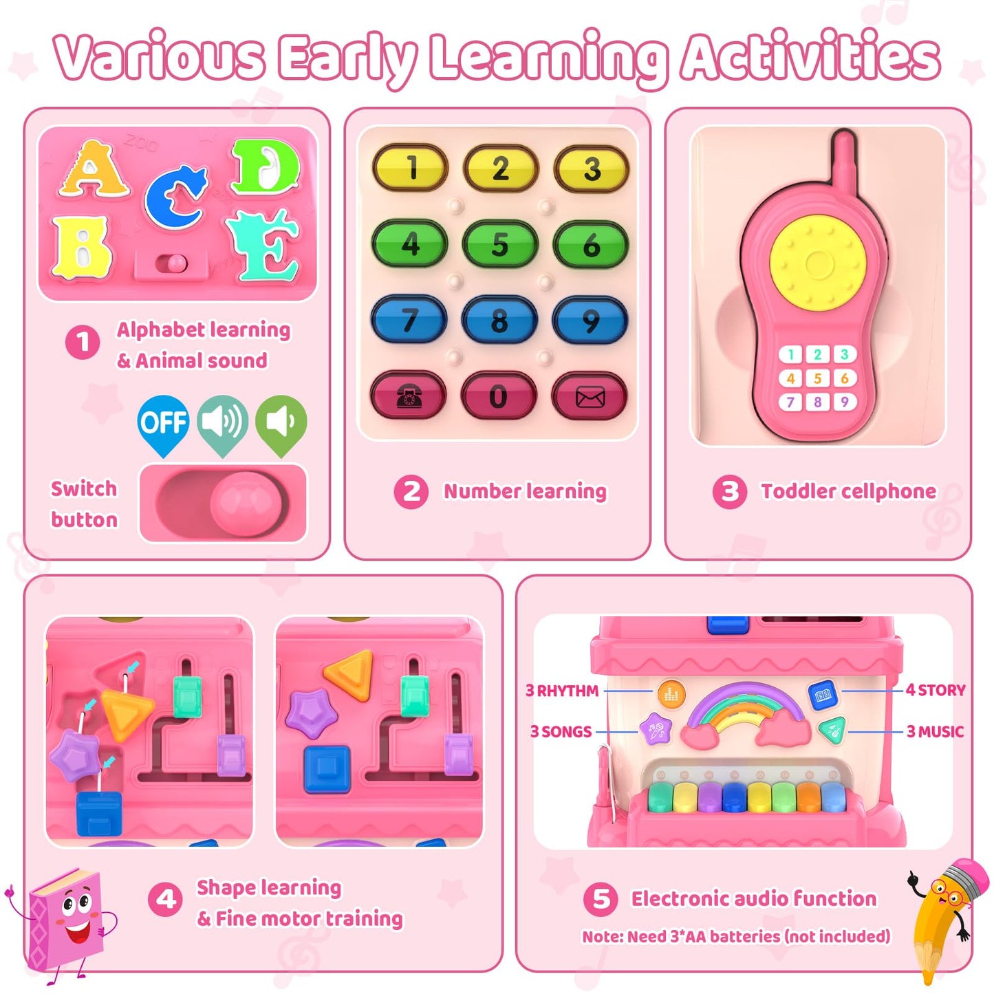Fidecexv 12-in-1 Montessori Musical House Toddler Toy for 1–2 Years (Pink)