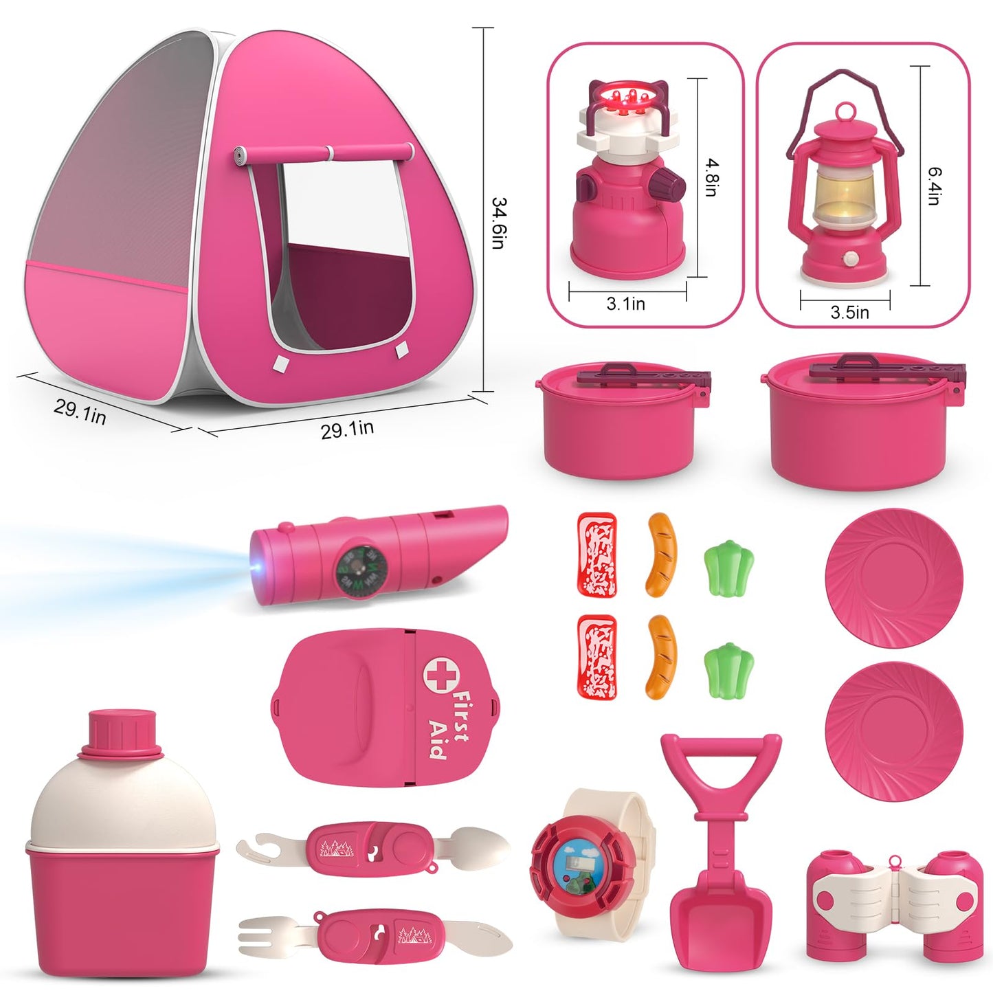 Fidecexv Kids Camping Set with Pop-Up Tent – 26-Piece Pretend Play Kit (Ages 3-6)