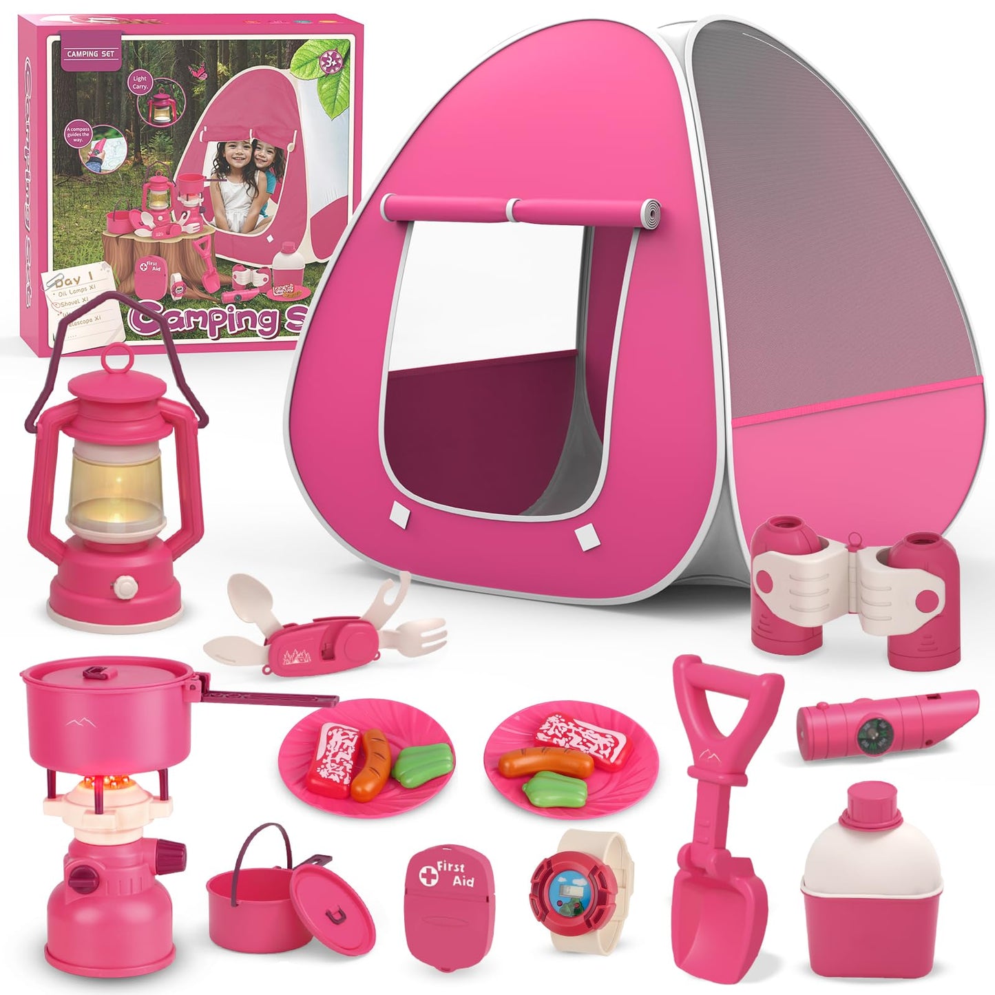 Fidecexv Kids Camping Set with Pop-Up Tent – 26-Piece Pretend Play Kit (Ages 3-6)