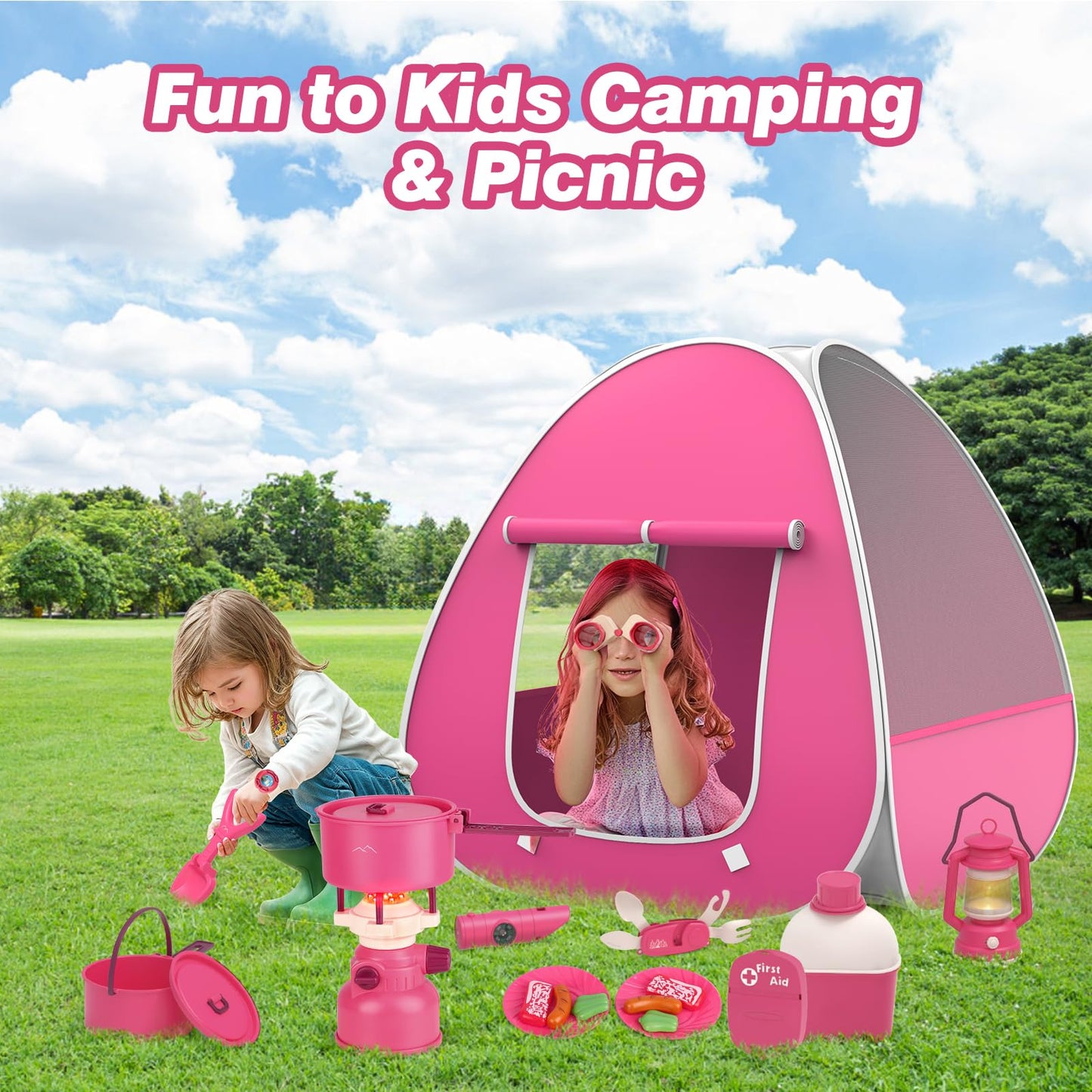 Fidecexv Kids Camping Set with Pop-Up Tent – 26-Piece Pretend Play Kit (Ages 3-6)
