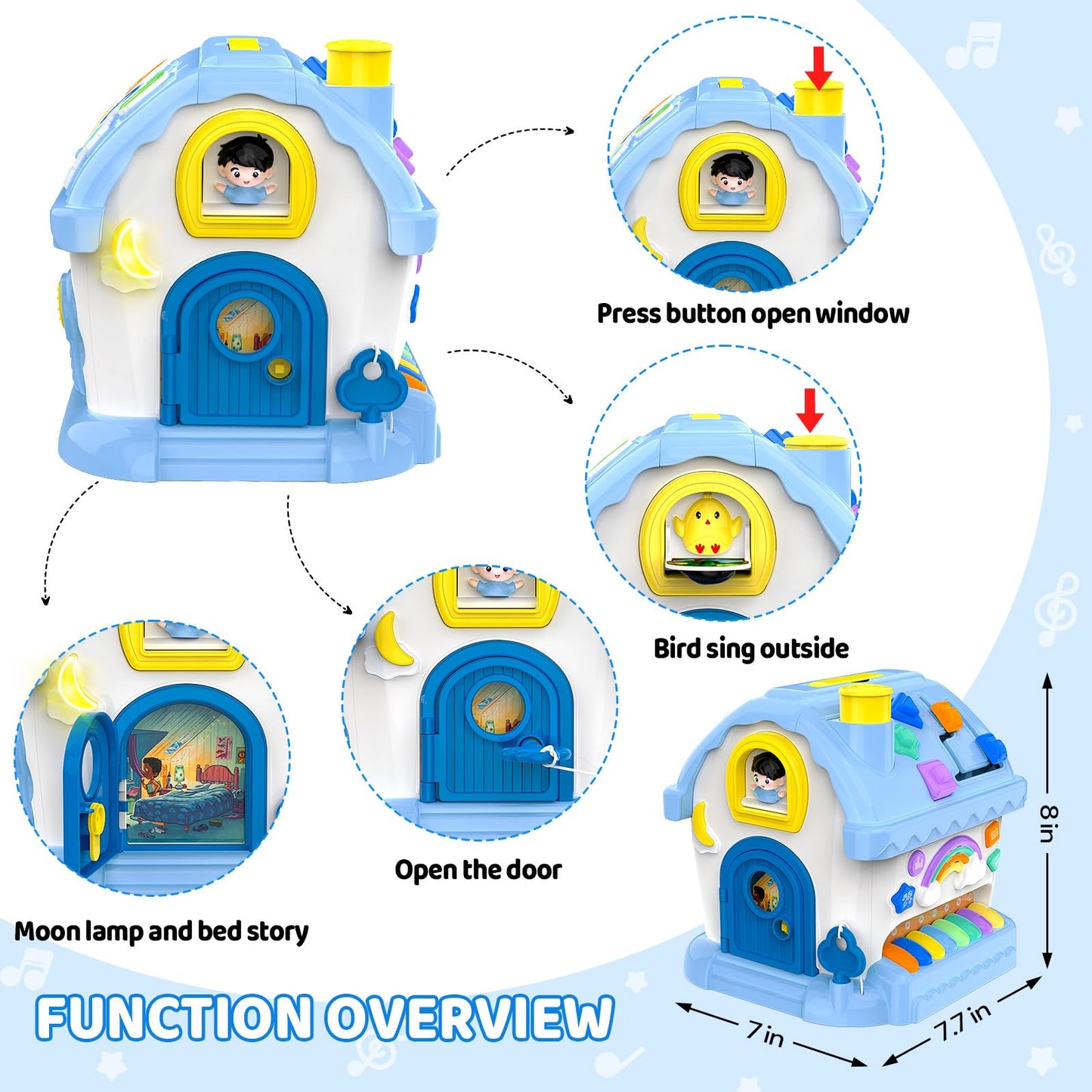 Fidecexv Montessori Toys: 12-in-1 Musical Busy House for 1-2 Year Olds (Blue)