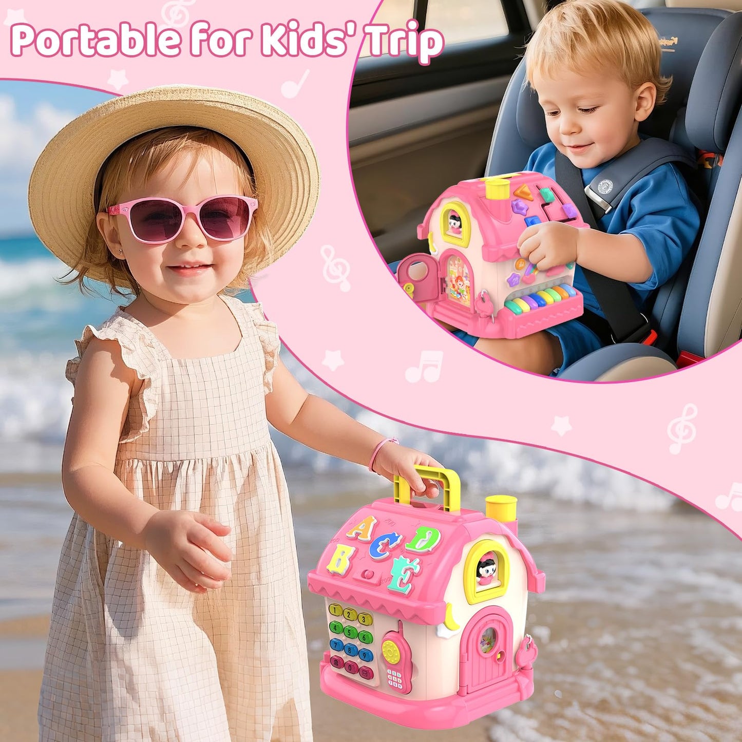 Fidecexv 12-in-1 Montessori Musical House Toddler Toy for 1–2 Years (Pink)