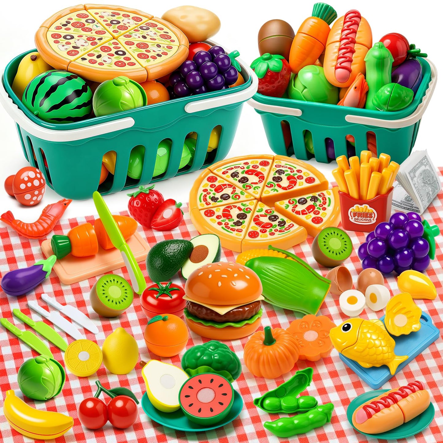 Fiderix 120 PCS Safe Durable Play Food Set for Kids – Educational Pretend Toys, Ages 3-5