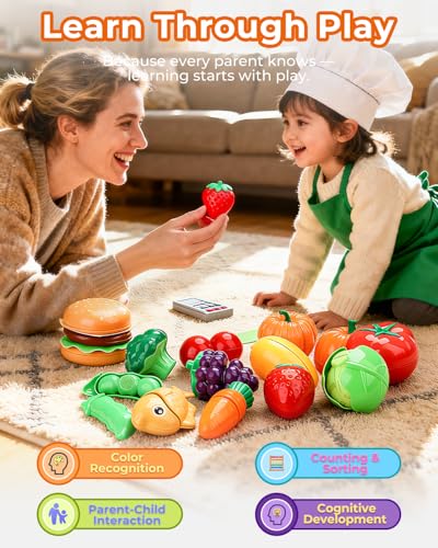 Fiderix 120 PCS Safe Durable Play Food Set for Kids – Educational Pretend Toys, Ages 3-5