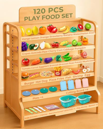Fiderix 120 PCS Safe Durable Play Food Set for Kids – Educational Pretend Toys, Ages 3-5