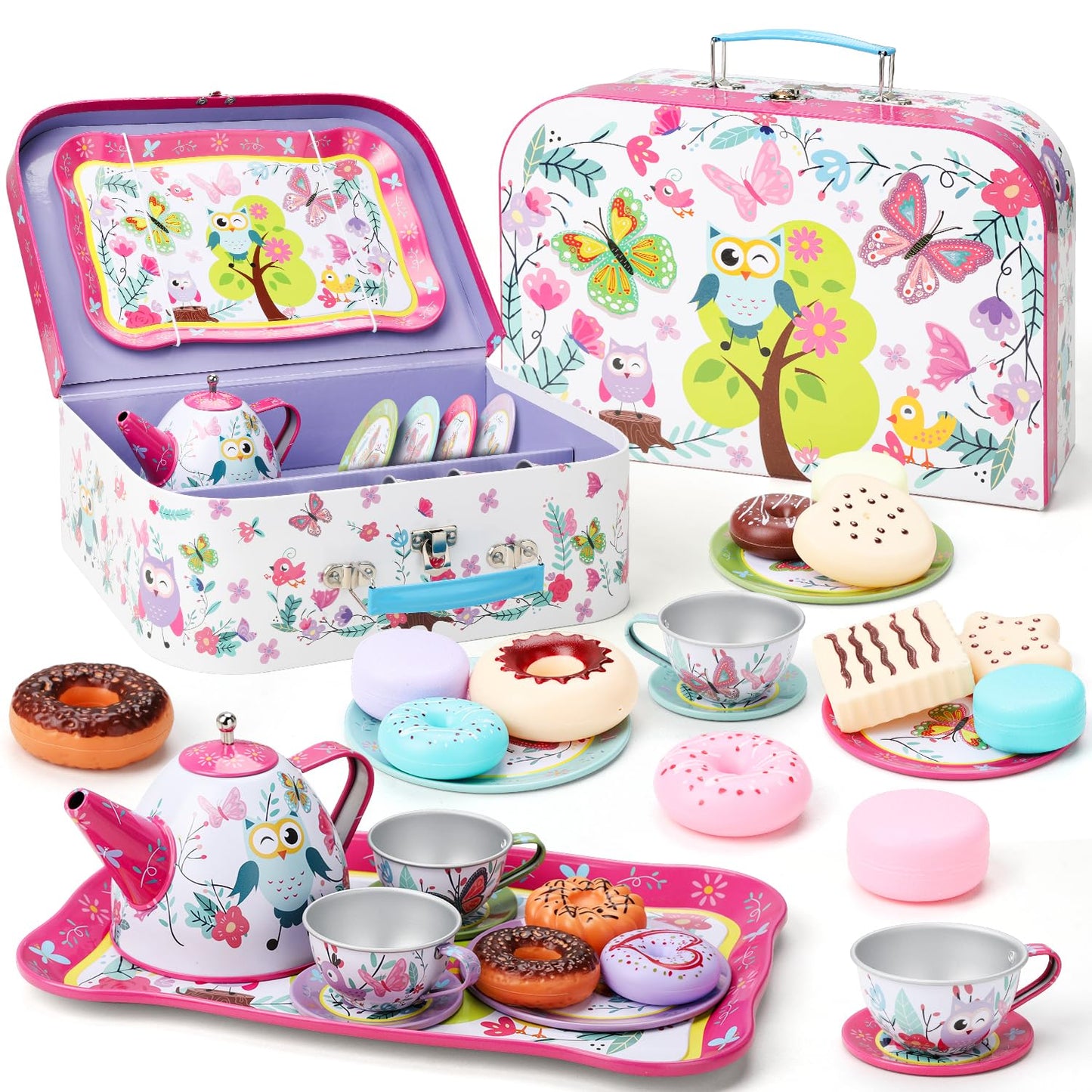 Fiderix Premium Tea Party Set for Toddlers 3–6 | Durable Tin Toy Tea Set with Carrying Case