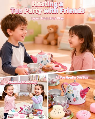Fiderix Premium Tea Party Set for Toddlers 3–6 | Durable Tin Toy Tea Set with Carrying Case