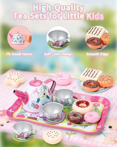 Fiderix Premium Tea Party Set for Toddlers 3–6 | Durable Tin Toy Tea Set with Carrying Case