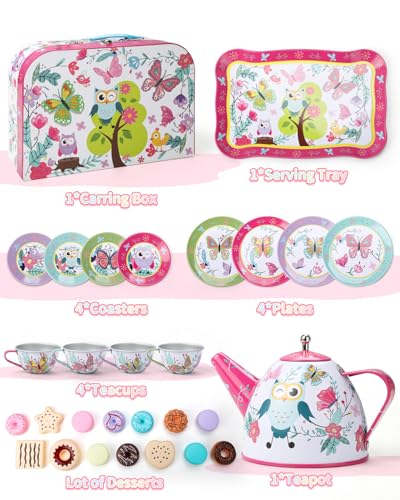 Fiderix Premium Tea Party Set for Toddlers 3–6 | Durable Tin Toy Tea Set with Carrying Case