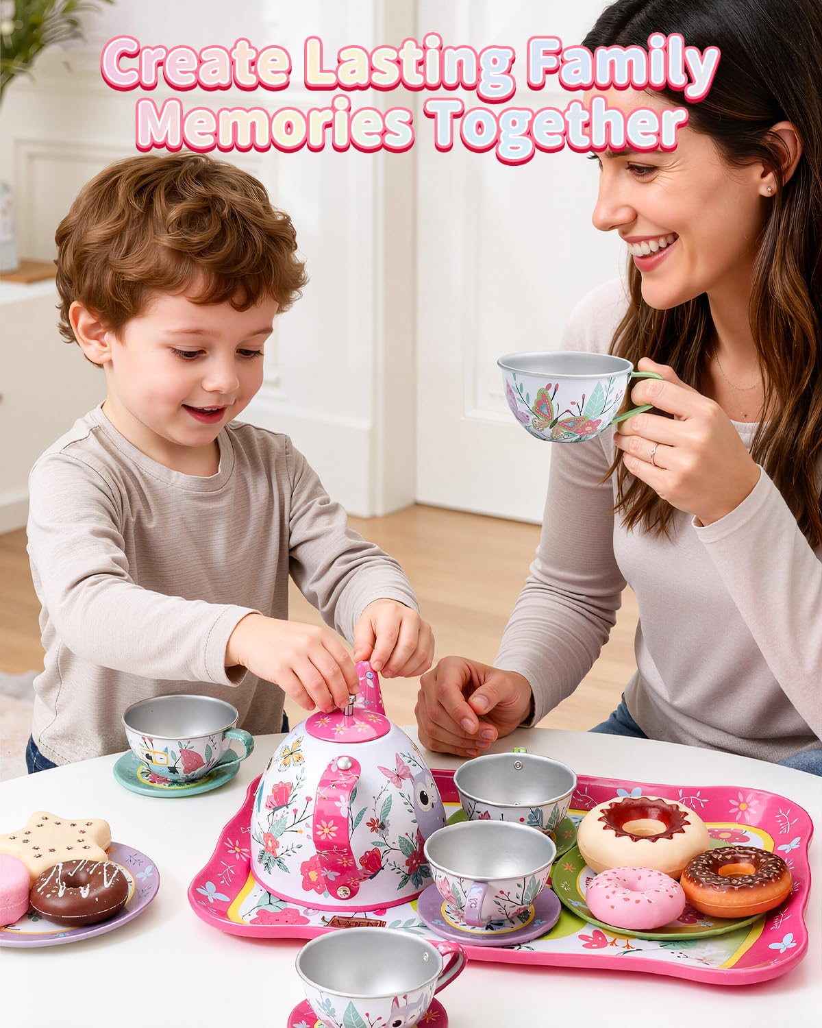 Fiderix Premium Tea Party Set for Toddlers 3–6 | Durable Tin Toy Tea Set with Carrying Case