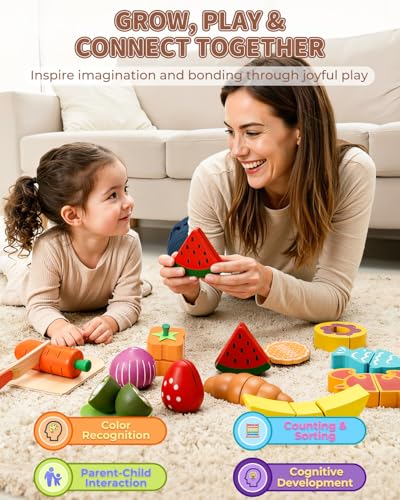 Fiderix 70 PCS Montessori Wooden Play Food Set for Kids Kitchen
