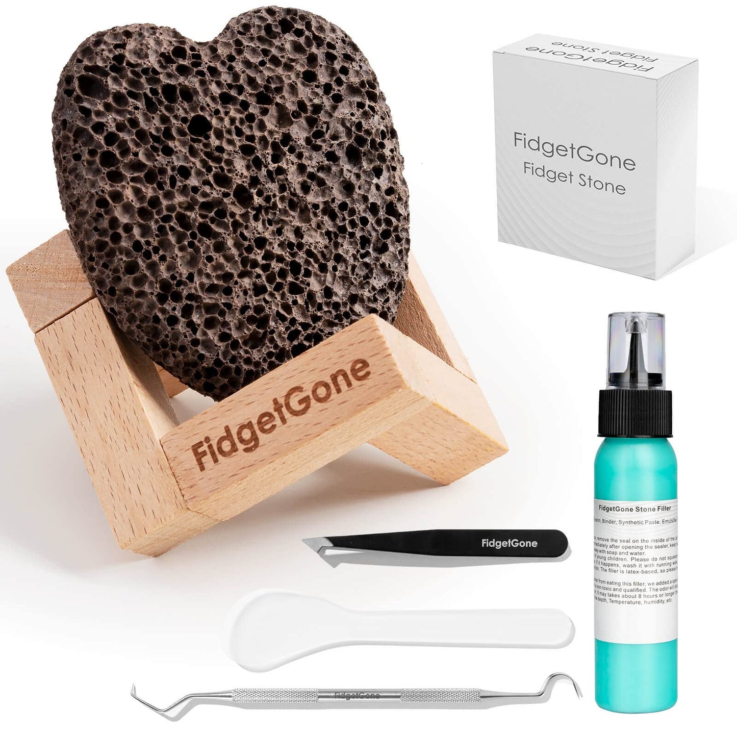 FidgetGone Pick Stone Kit for Anxiety Relief — Calming Stone with Filler & Display Stand