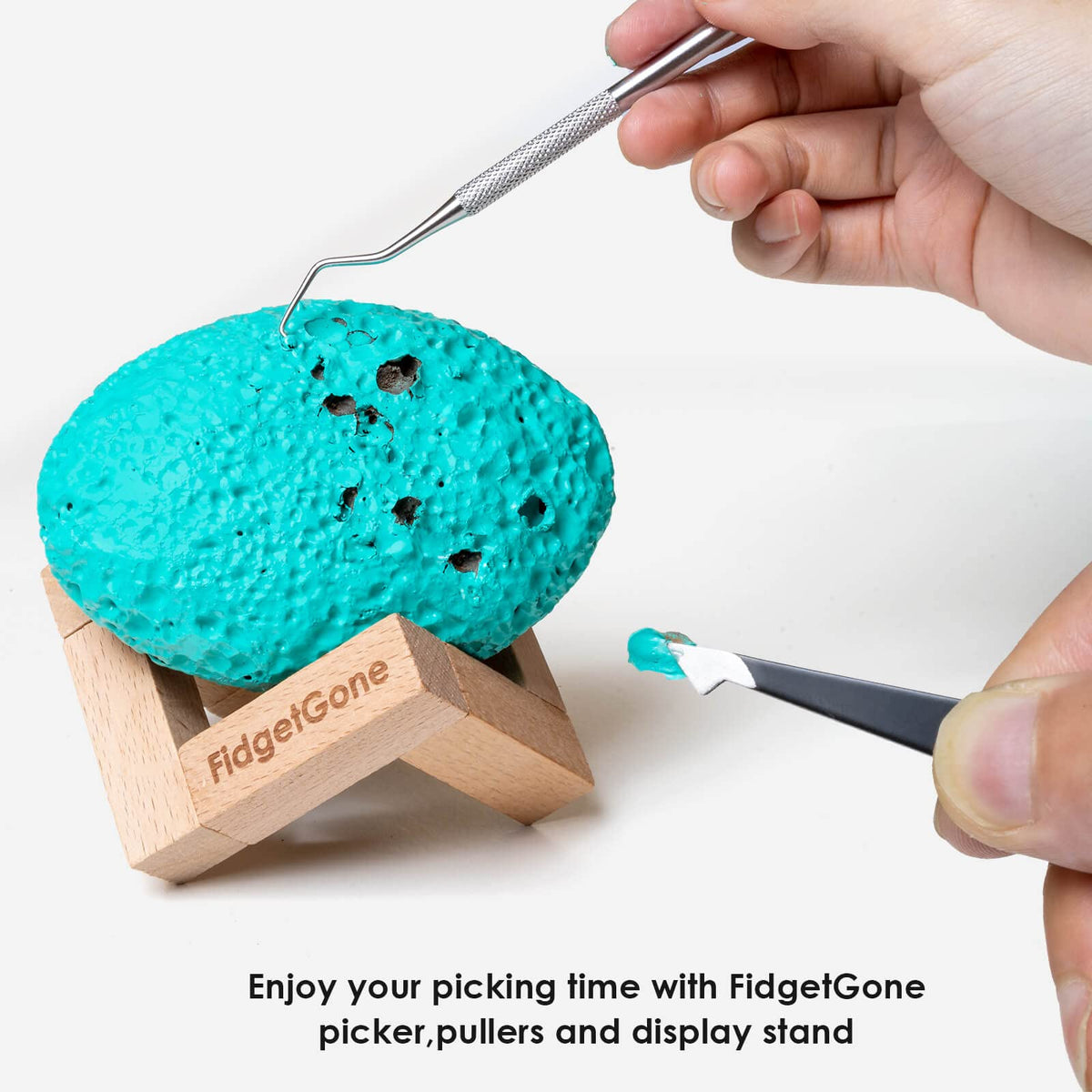 FidgetGone Pick Stone Kit for Anxiety Relief — Calming Stone with Filler & Display Stand