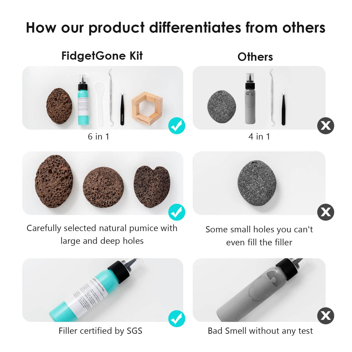 FidgetGone Pick Stone Kit for Anxiety Relief — Calming Stone with Filler & Display Stand