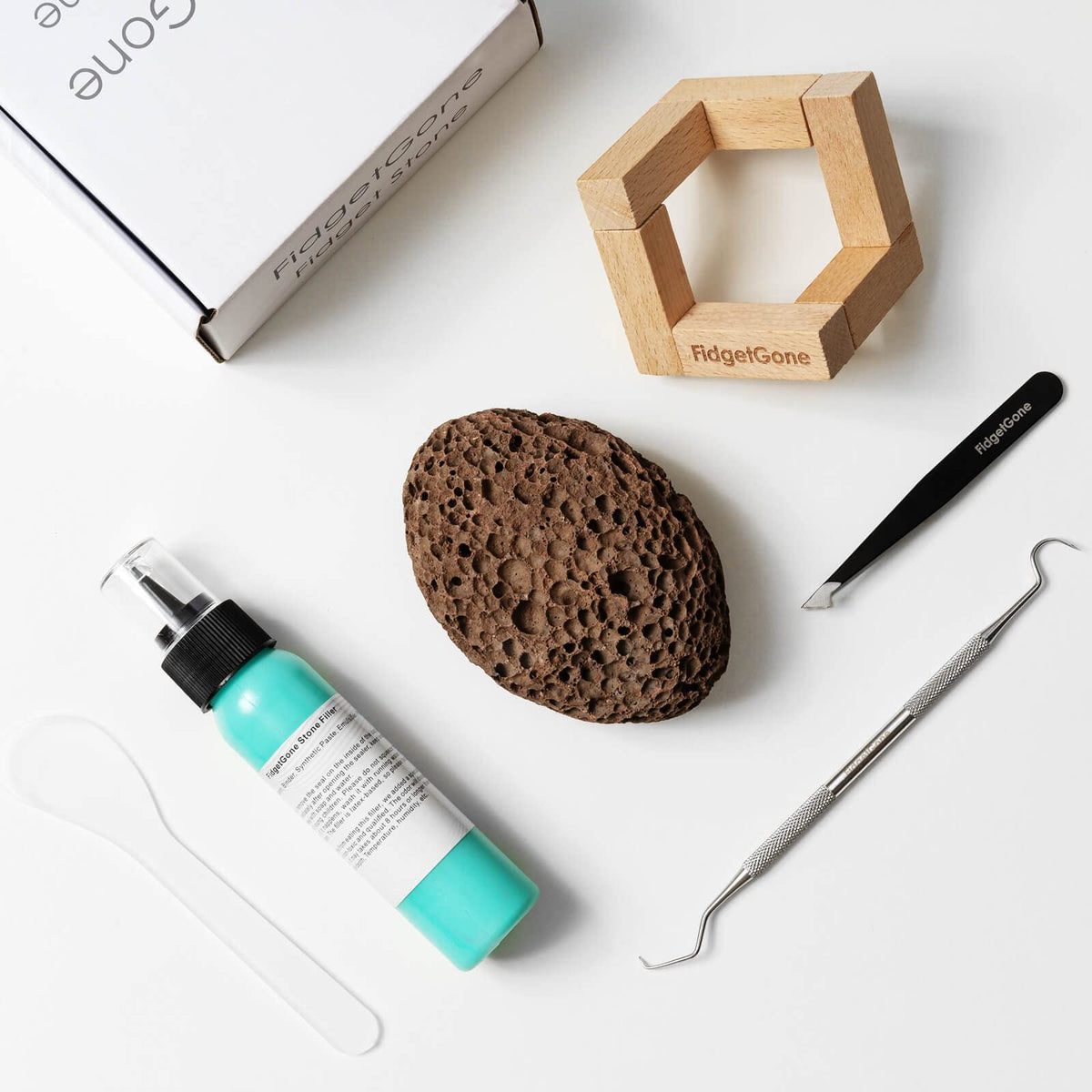 FidgetGone Pick Stone Kit for Anxiety Relief — Calming Stone with Filler & Display Stand