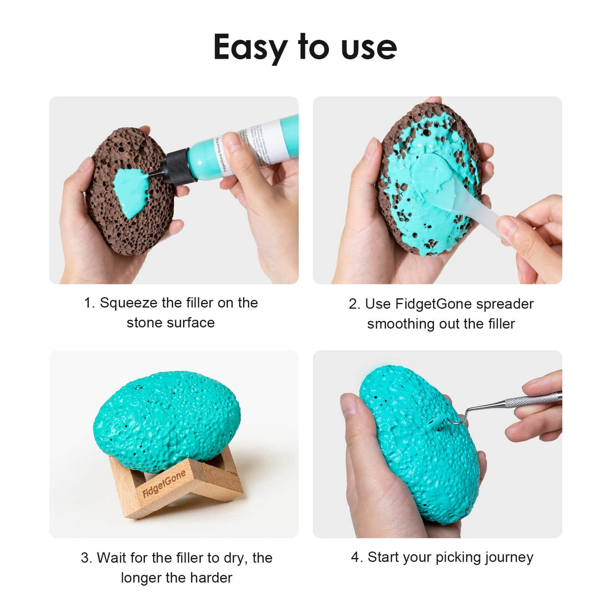 FidgetGone Pick Stone Kit for Anxiety Relief — Calming Stone with Filler & Display Stand