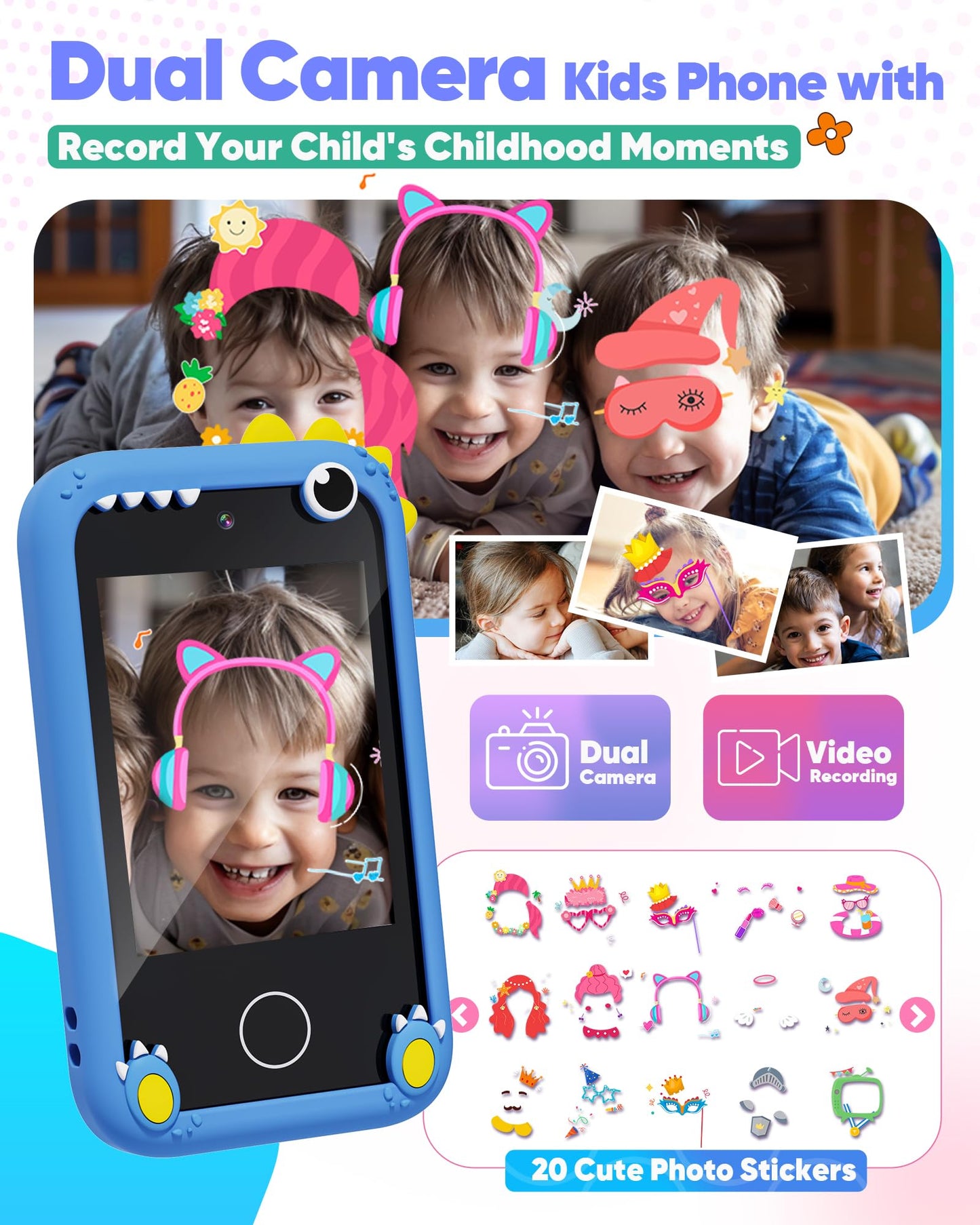 Fiechcco Dinosaur Smart Phone for Kids – 3-5 Year Old Learning Toy with Touchscreen