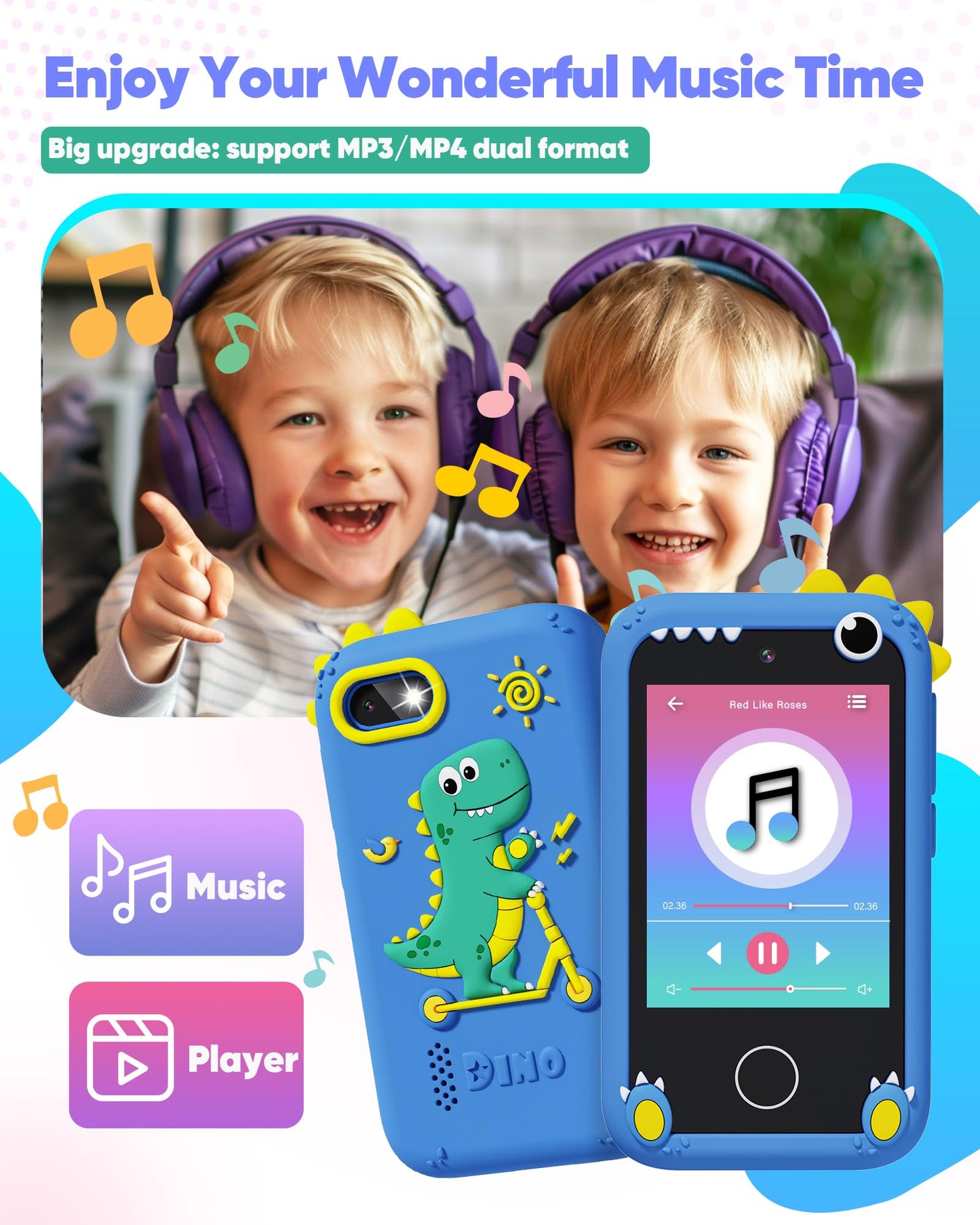Fiechcco Dinosaur Smart Phone for Kids – 3-5 Year Old Learning Toy with Touchscreen