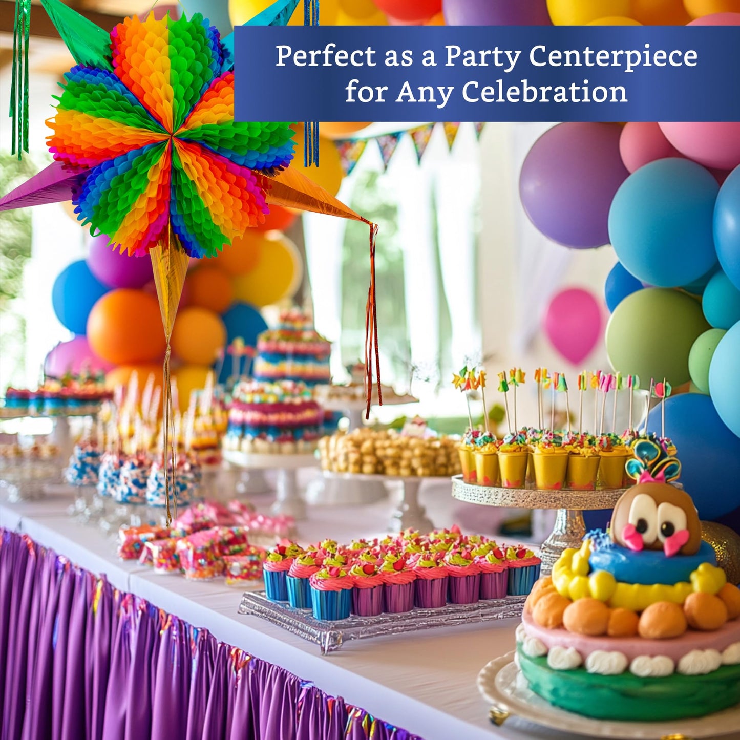 Fiesta Wraps Mexican Piñata Rainbow (Medium 26 in) – Authentic Handmade Foldable Pinata for Parties