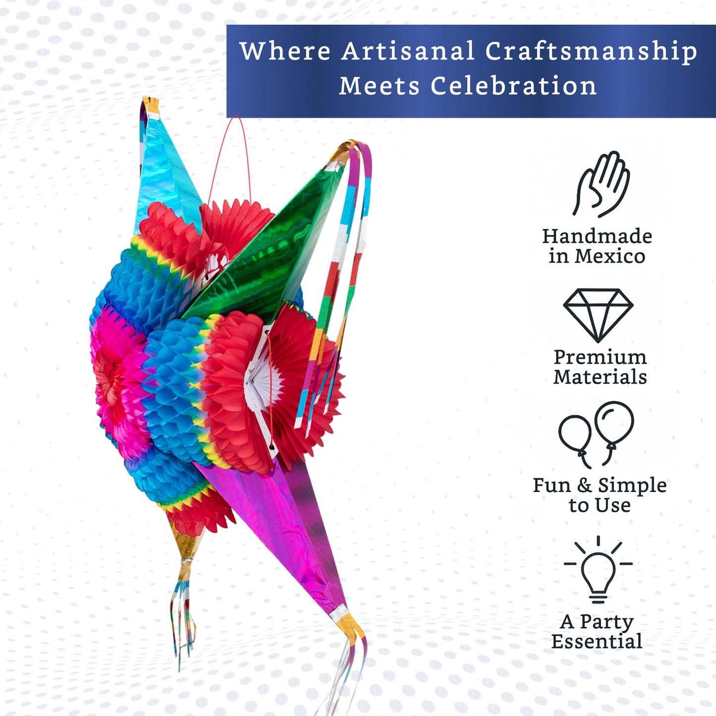 Fiesta Wraps Mexican Pinata Star (Medium 26in) – Authentic Handmade Foldable Pinata for Birthday Parties
