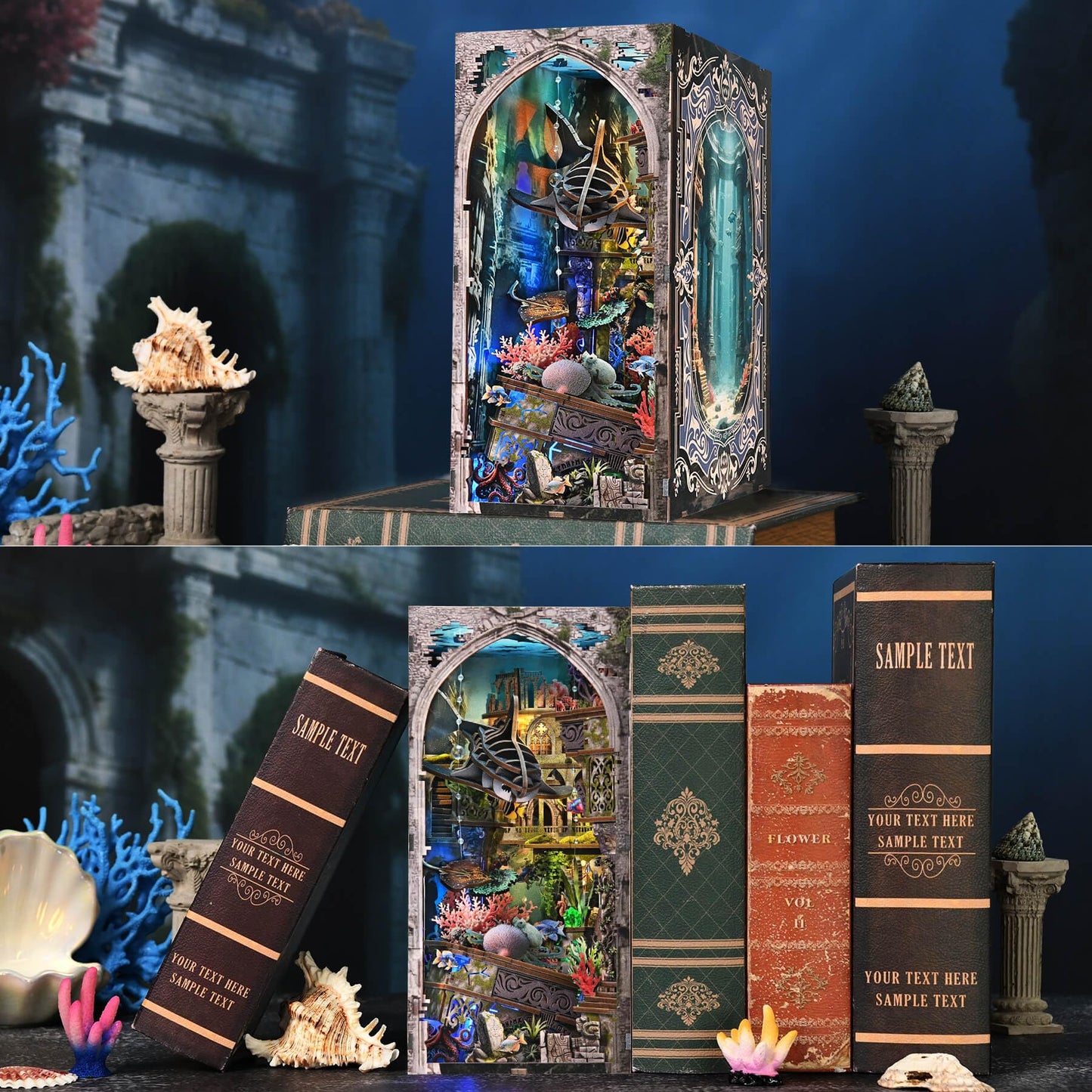 fifijoy Book Nook Kit – Atlantis-Inspired 3D Dollhouse with LED Light for Bookshelf Decor