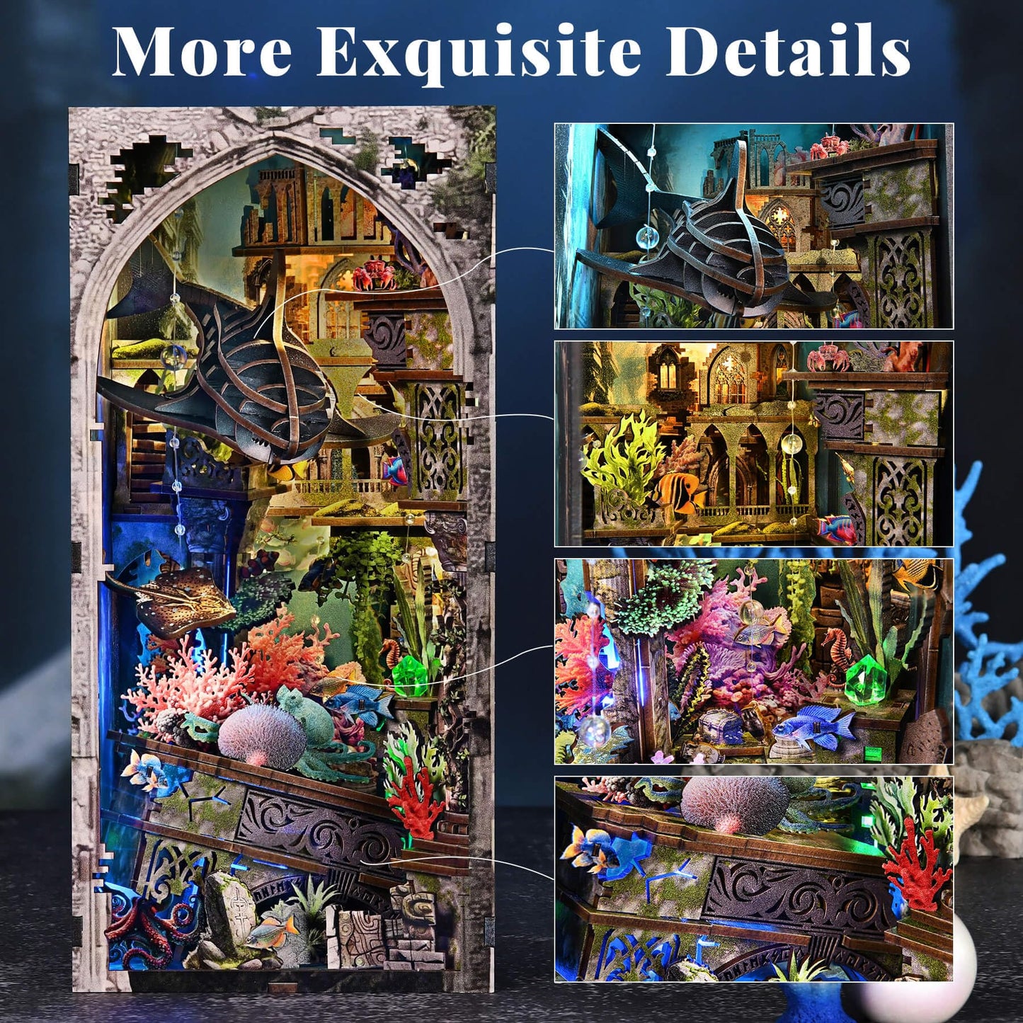 fifijoy Book Nook Kit – Atlantis-Inspired 3D Dollhouse with LED Light for Bookshelf Decor