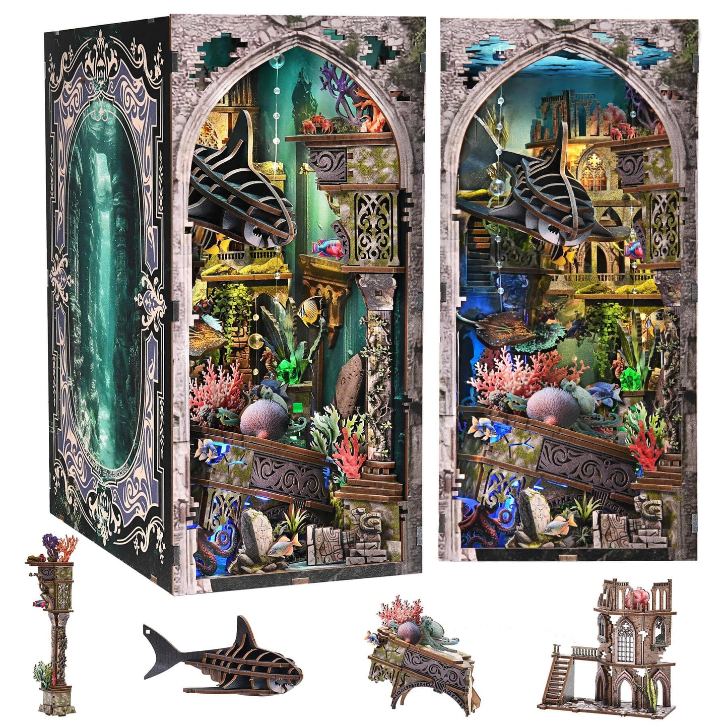 fifijoy Book Nook Kit – Atlantis-Inspired 3D Dollhouse with LED Light for Bookshelf Decor