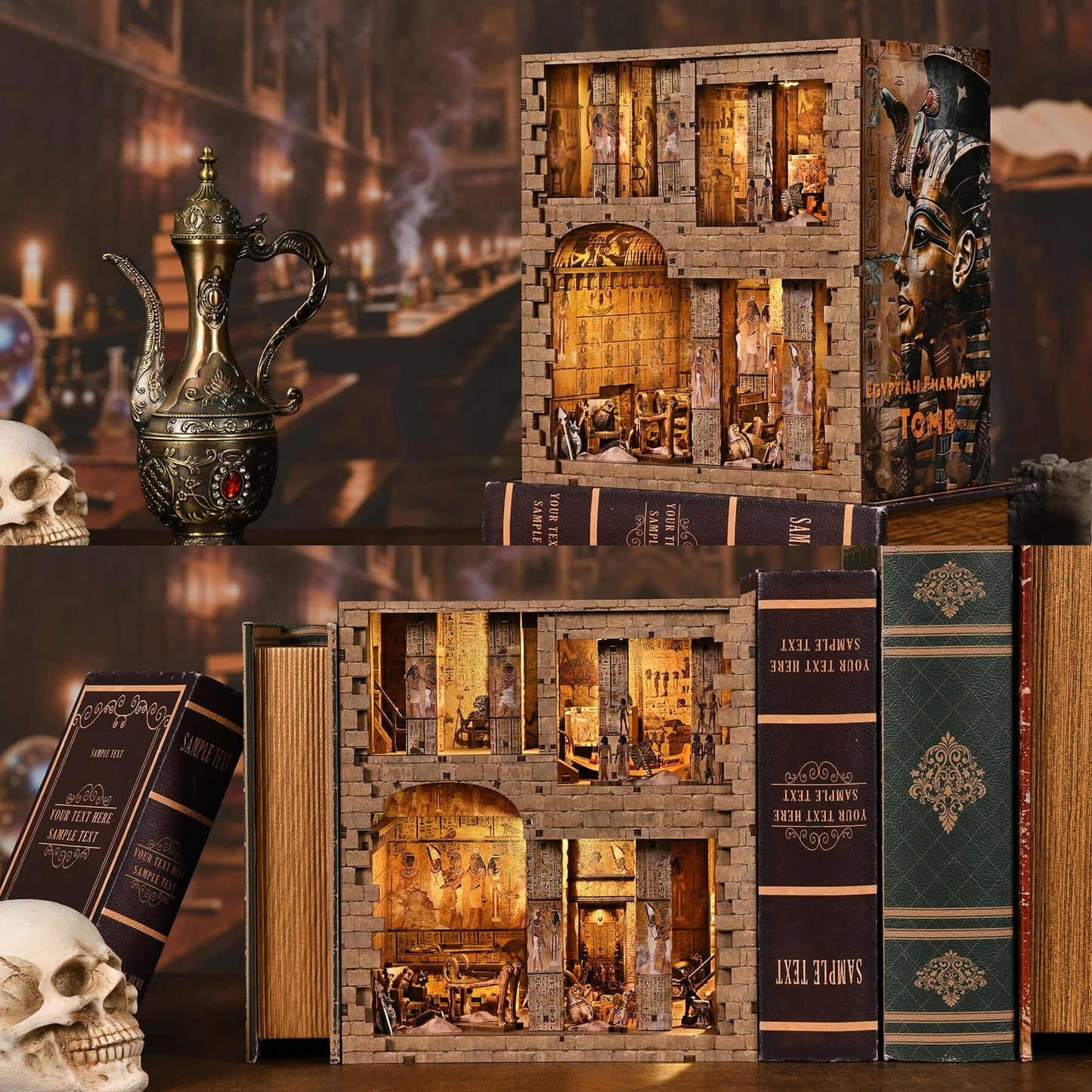 fifijoy Book Nook Kit – DIY Egyptian Pharaoh's Tomb Dollhouse with LED Light