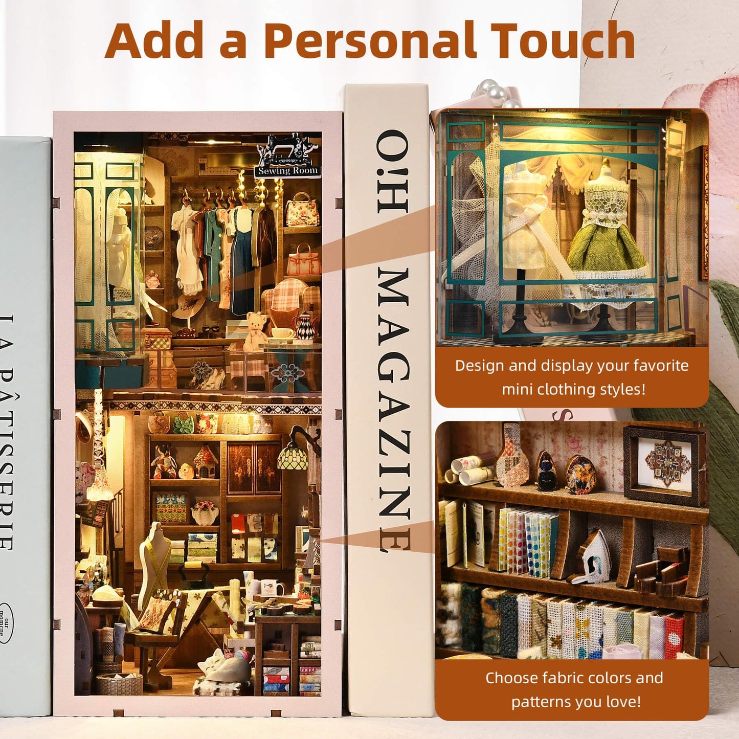 fifijoy Book Nook Kit – DIY Miniature Sewing Room Dollhouse for Adults & Teens