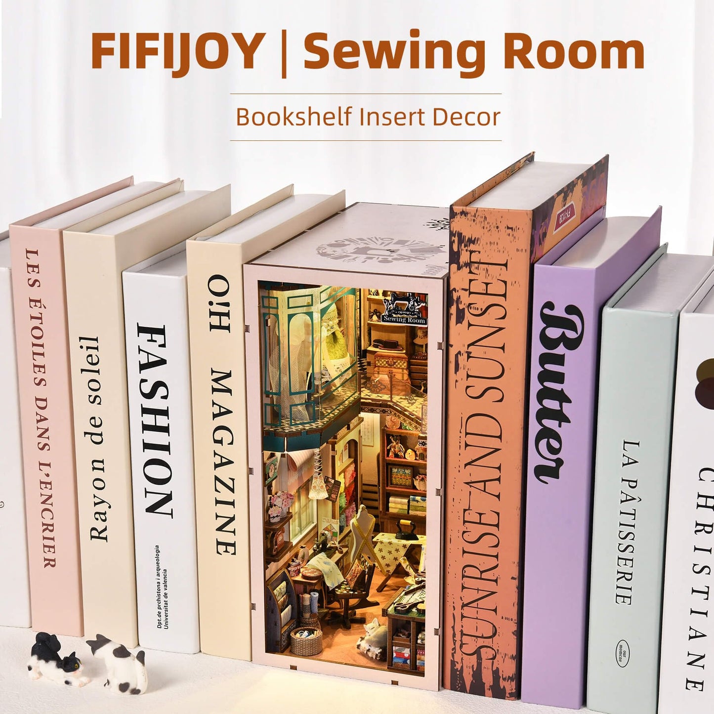 fifijoy Book Nook Kit – DIY Miniature Sewing Room Dollhouse for Adults & Teens