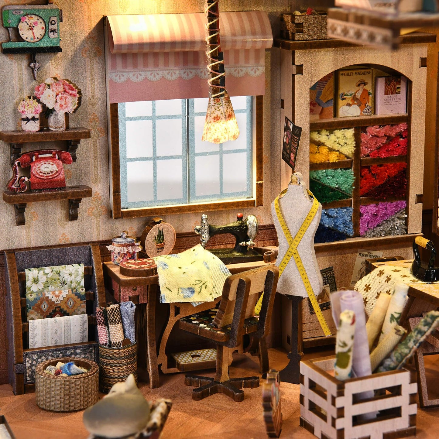 fifijoy Book Nook Kit – DIY Miniature Sewing Room Dollhouse for Adults & Teens