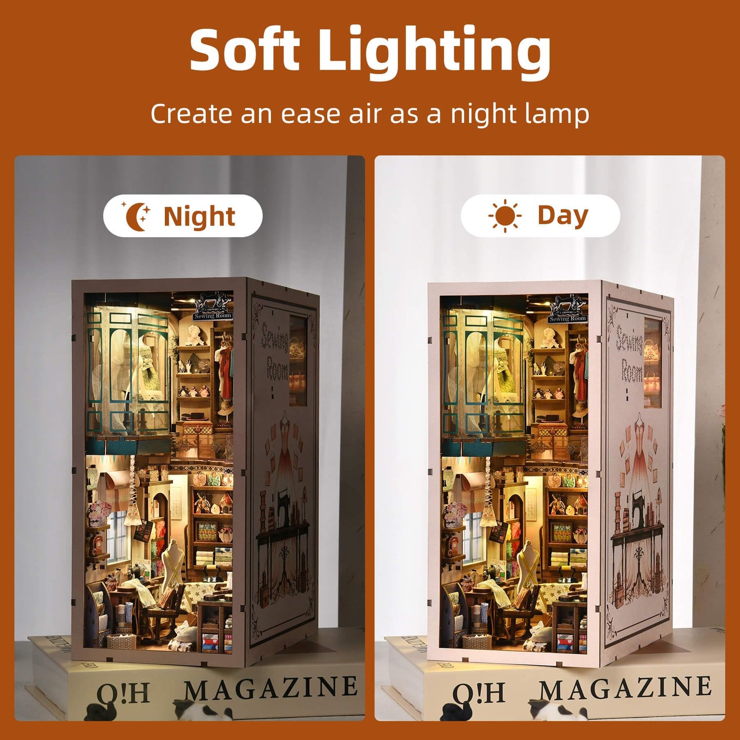 fifijoy Book Nook Kit – DIY Miniature Sewing Room Dollhouse for Adults & Teens