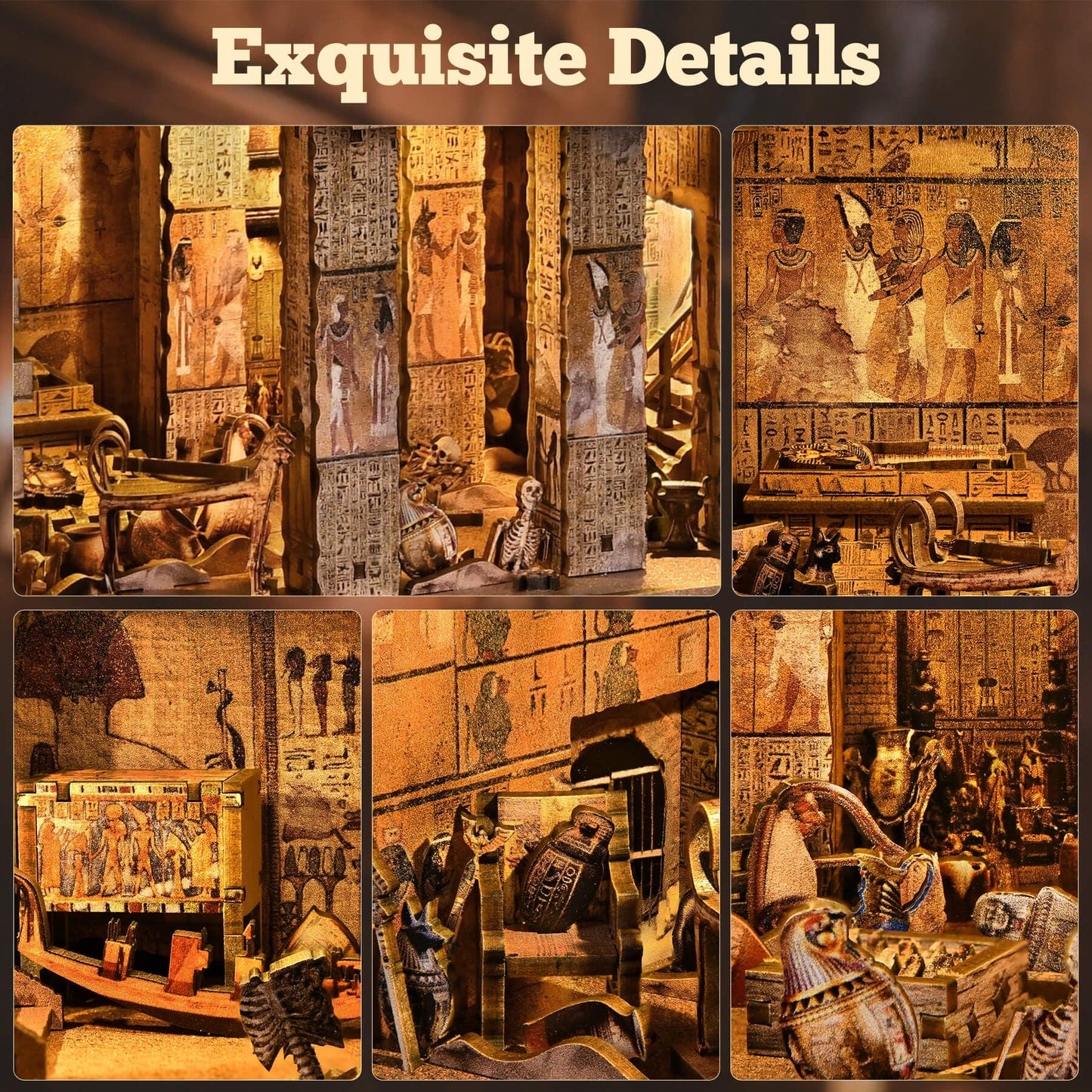 fifijoy Book Nook Kit – DIY Egyptian Pharaoh's Tomb Dollhouse with LED Light