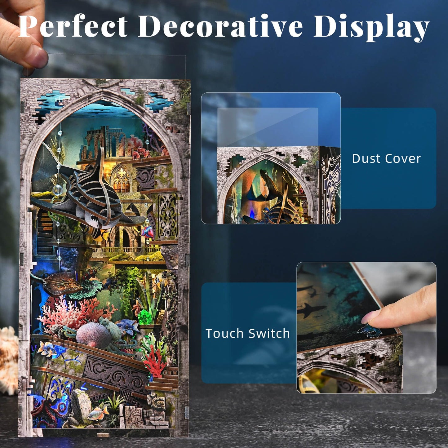 fifijoy Book Nook Kit – Atlantis-Inspired 3D Dollhouse with LED Light for Bookshelf Decor